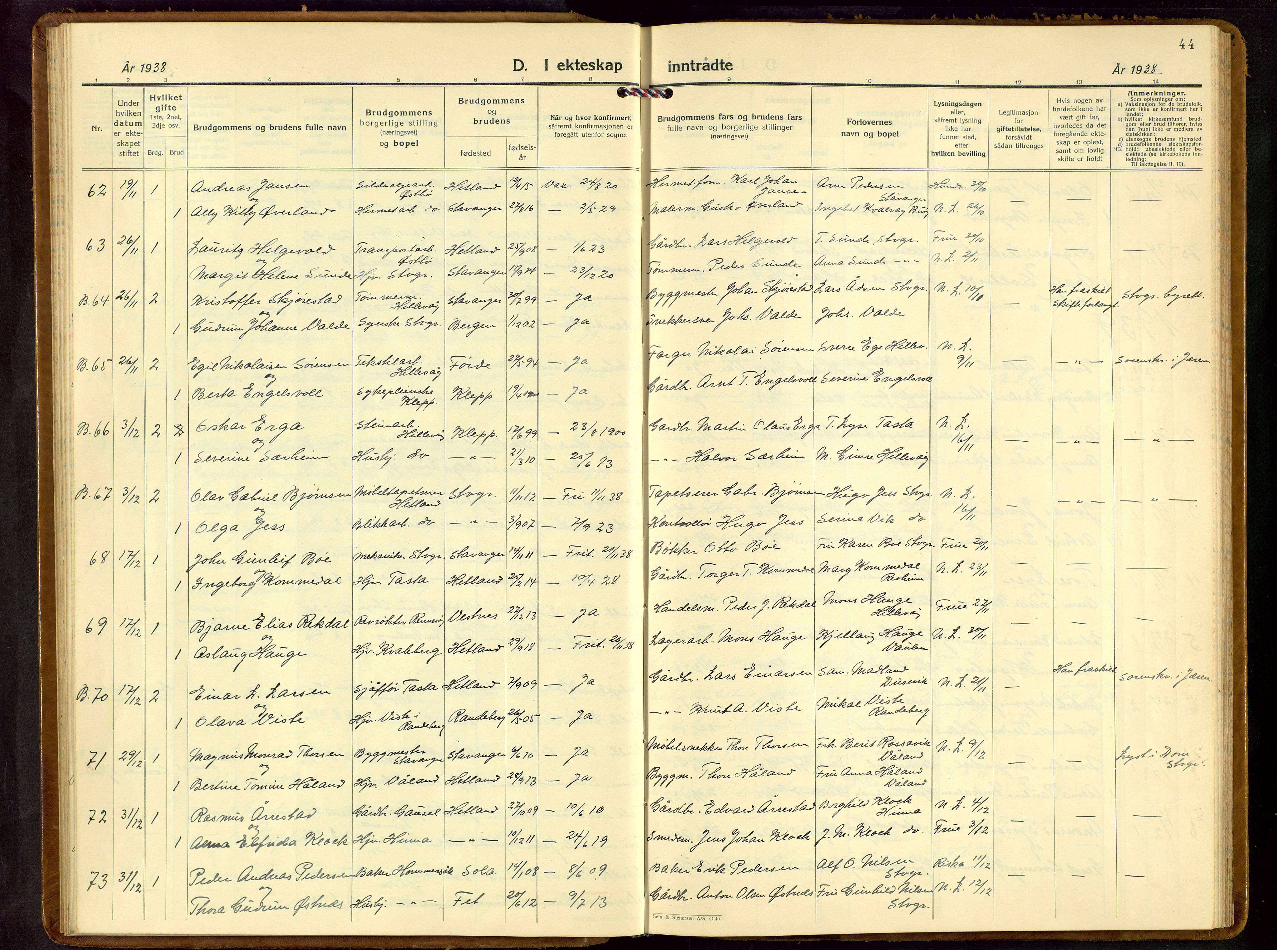 Hetland sokneprestkontor, SAST/A-101826/30/30BB/L0013: Parish register (copy) no. B 13, 1931-1952, p. 44