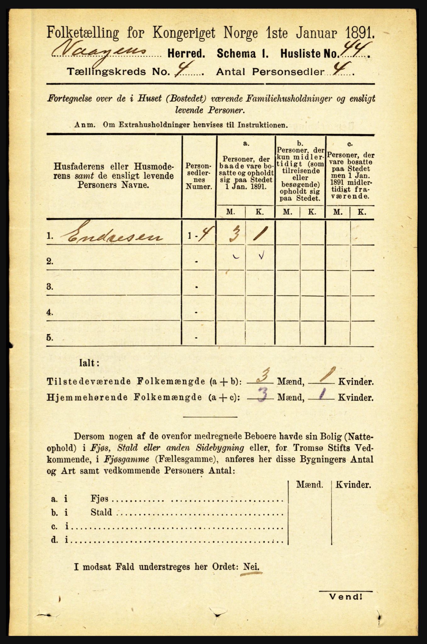 RA, 1891 census for 1865 Vågan, 1891, p. 921