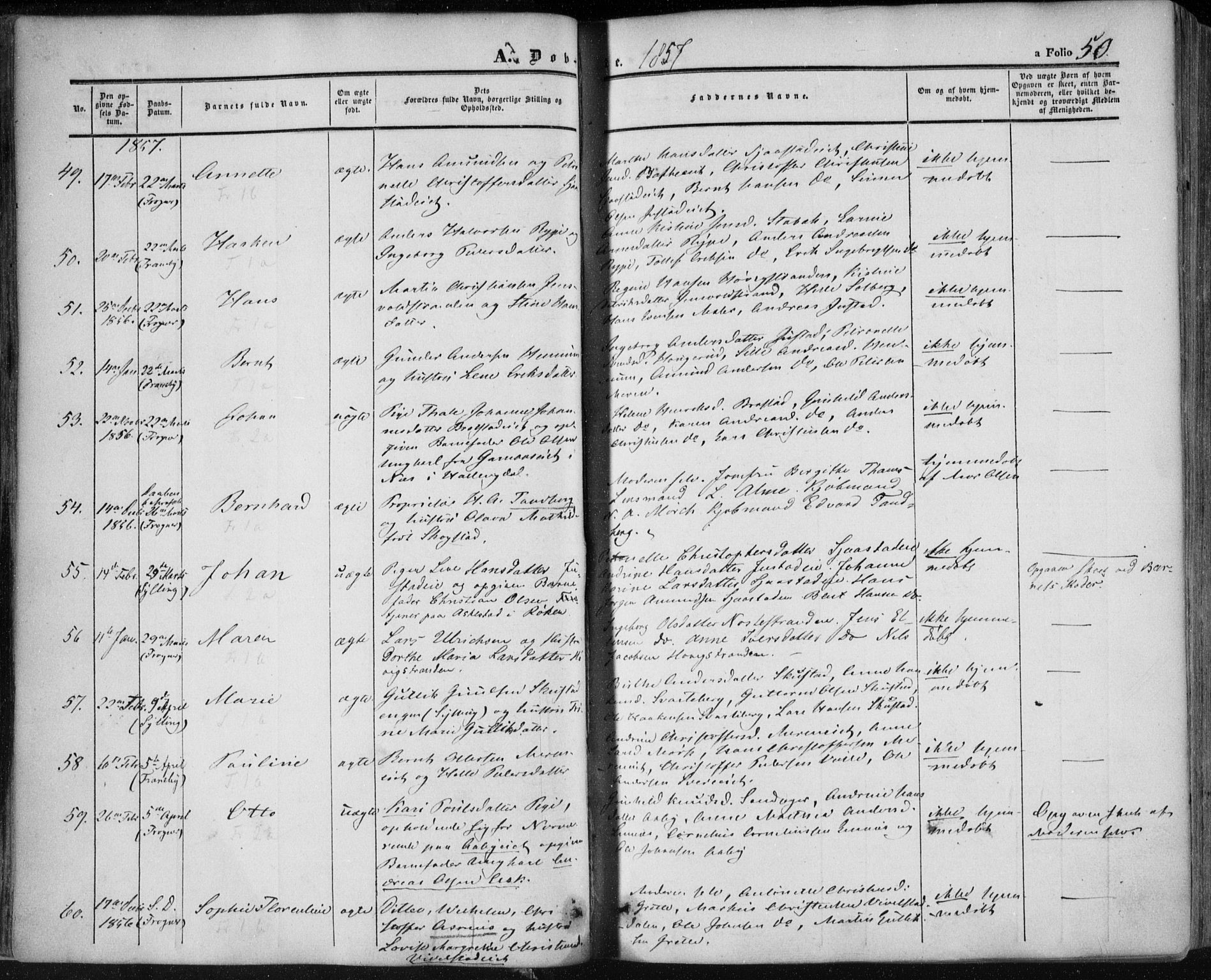 Lier kirkebøker, SAKO/A-230/F/Fa/L0012: Parish register (official) no. I 12, 1854-1864, p. 50