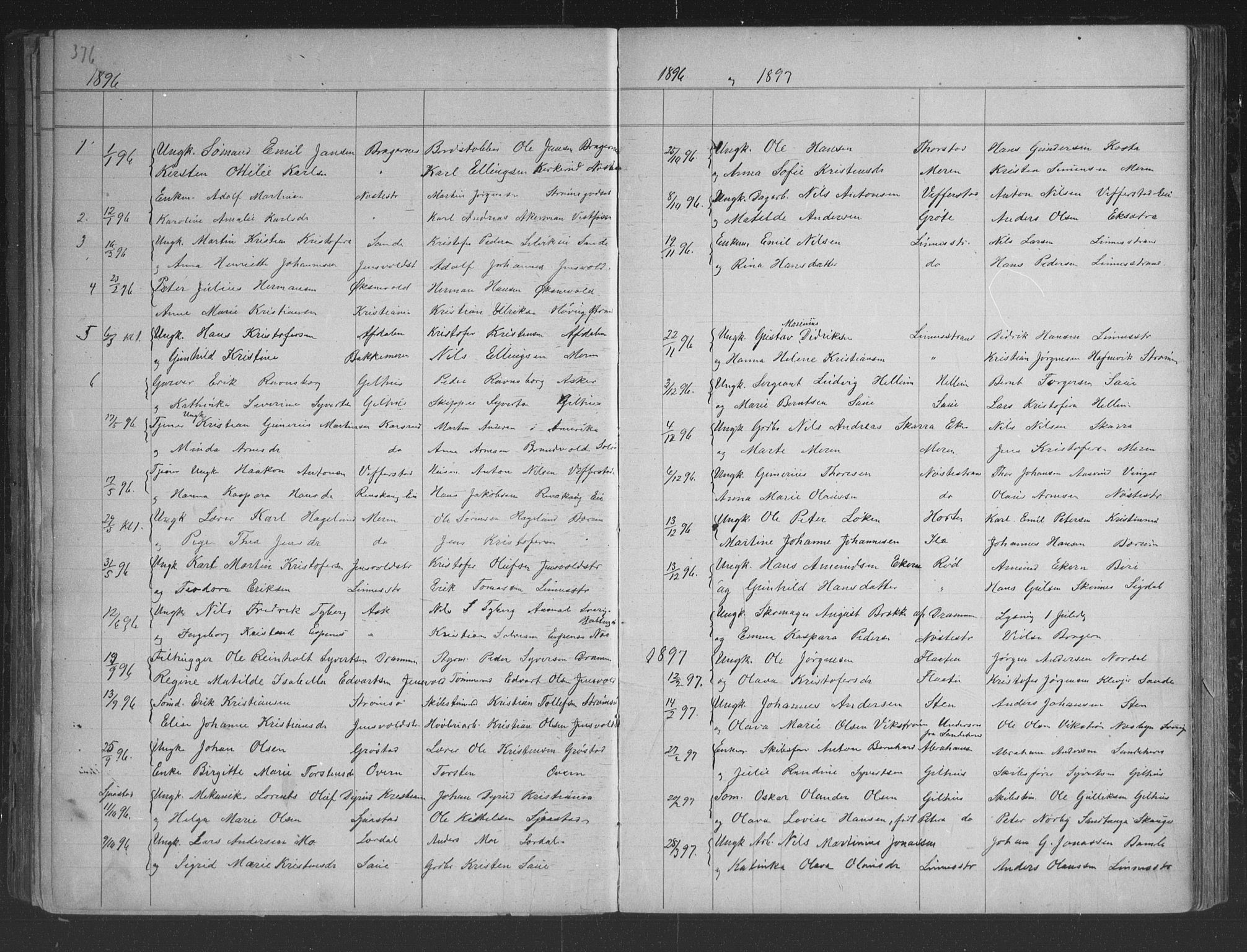 Lier kirkebøker, AV/SAKO-A-230/G/Gb/L0001: Parish register (copy) no. II 1, 1874-1898, p. 376-377