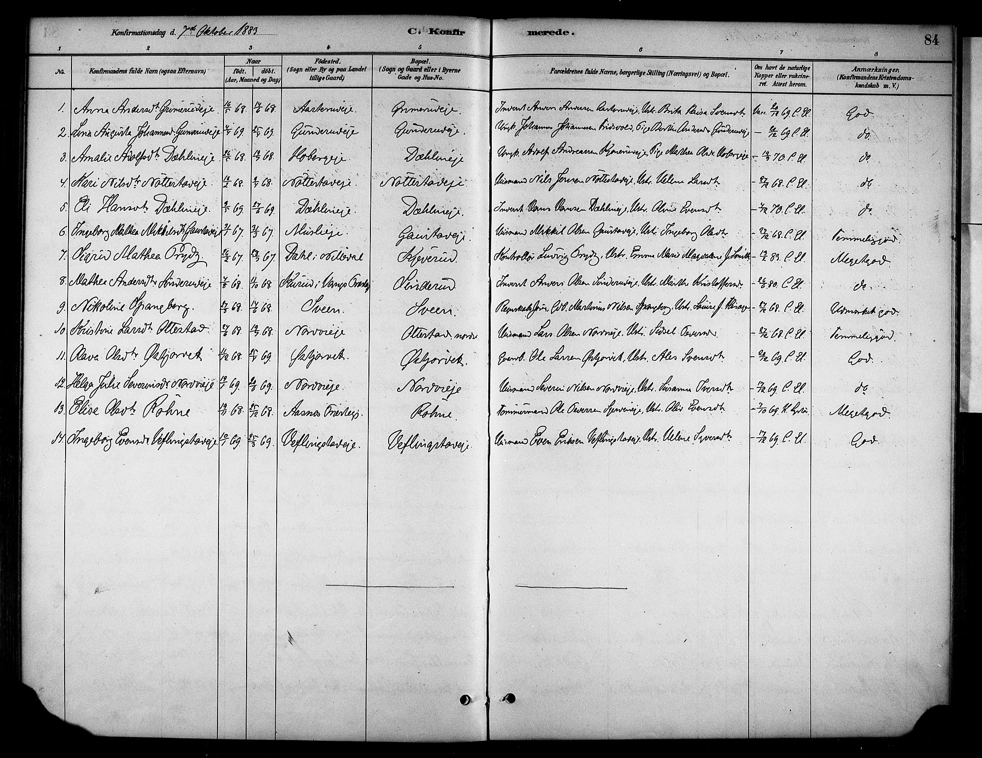 Stange prestekontor, AV/SAH-PREST-002/K/L0019: Parish register (official) no. 19, 1880-1891, p. 84