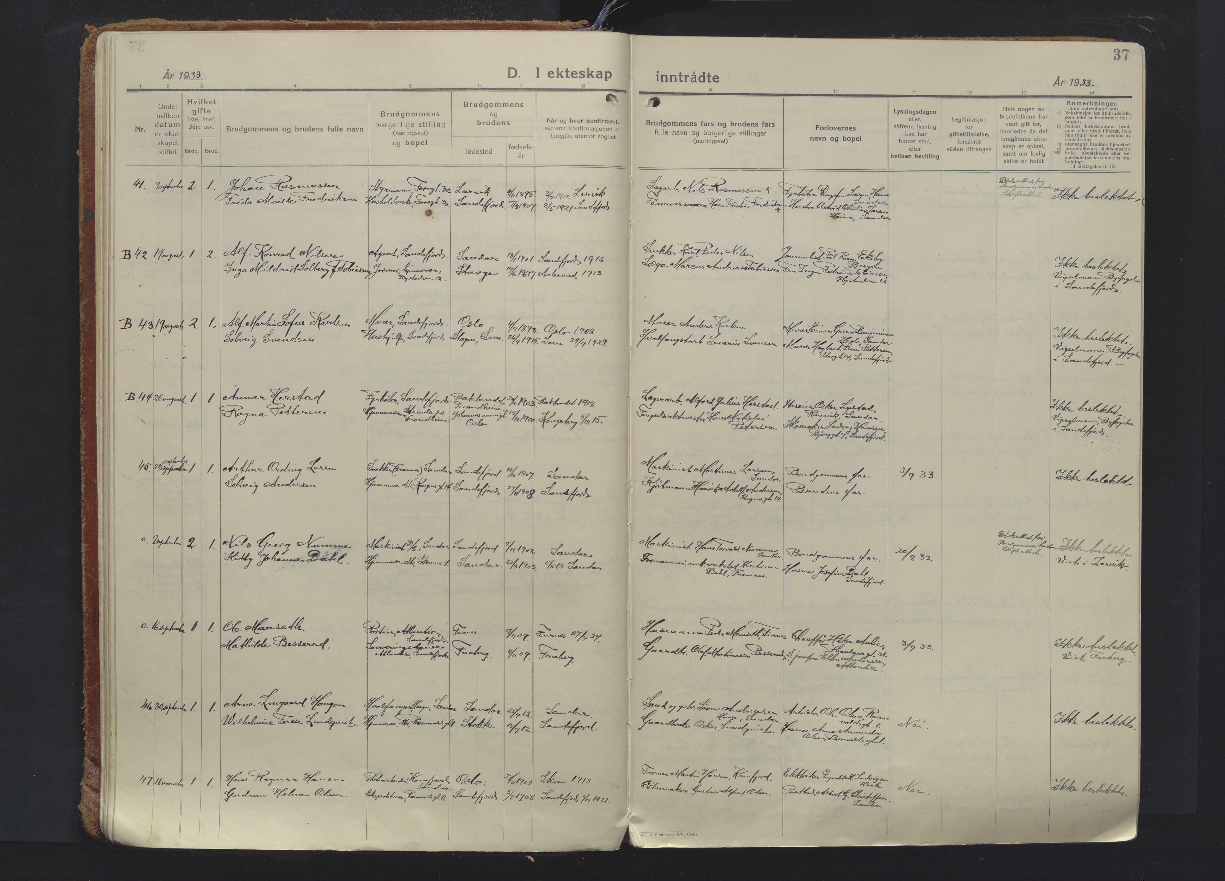 Sandefjord kirkebøker, AV/SAKO-A-315/F/Fa/L0009: Parish register (official) no. 9, 1926-1945, p. 37