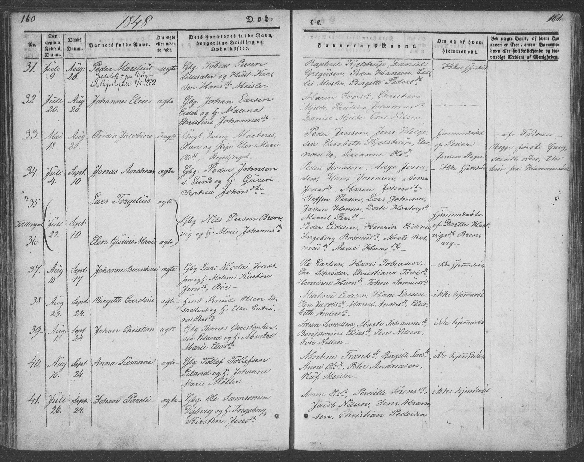Ministerialprotokoller, klokkerbøker og fødselsregistre - Nordland, SAT/A-1459/855/L0799: Parish register (official) no. 855A07, 1834-1852, p. 160-161
