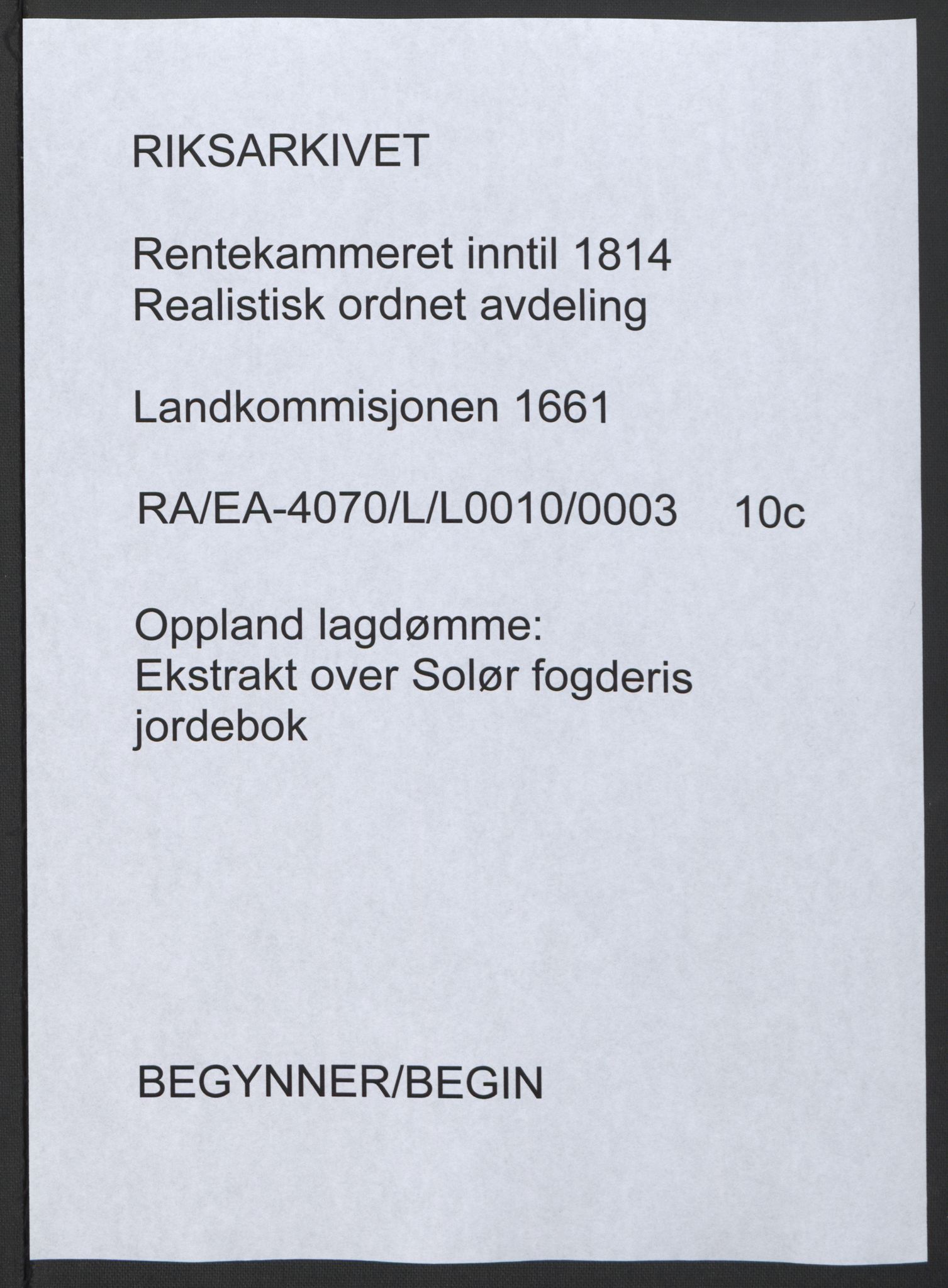 Rentekammeret inntil 1814, Realistisk ordnet avdeling, AV/RA-EA-4070/L/L0010/0003: Oppland lagdømme: / Ekstrakt over Solør fogderis jordebok, 1661