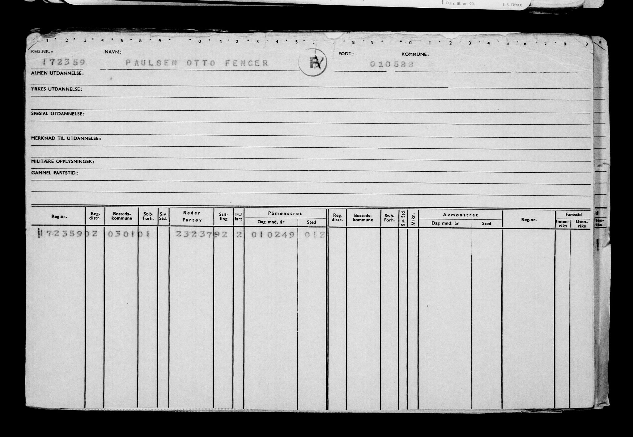 Direktoratet for sjømenn, AV/RA-S-3545/G/Gb/L0206: Hovedkort, 1922, p. 15