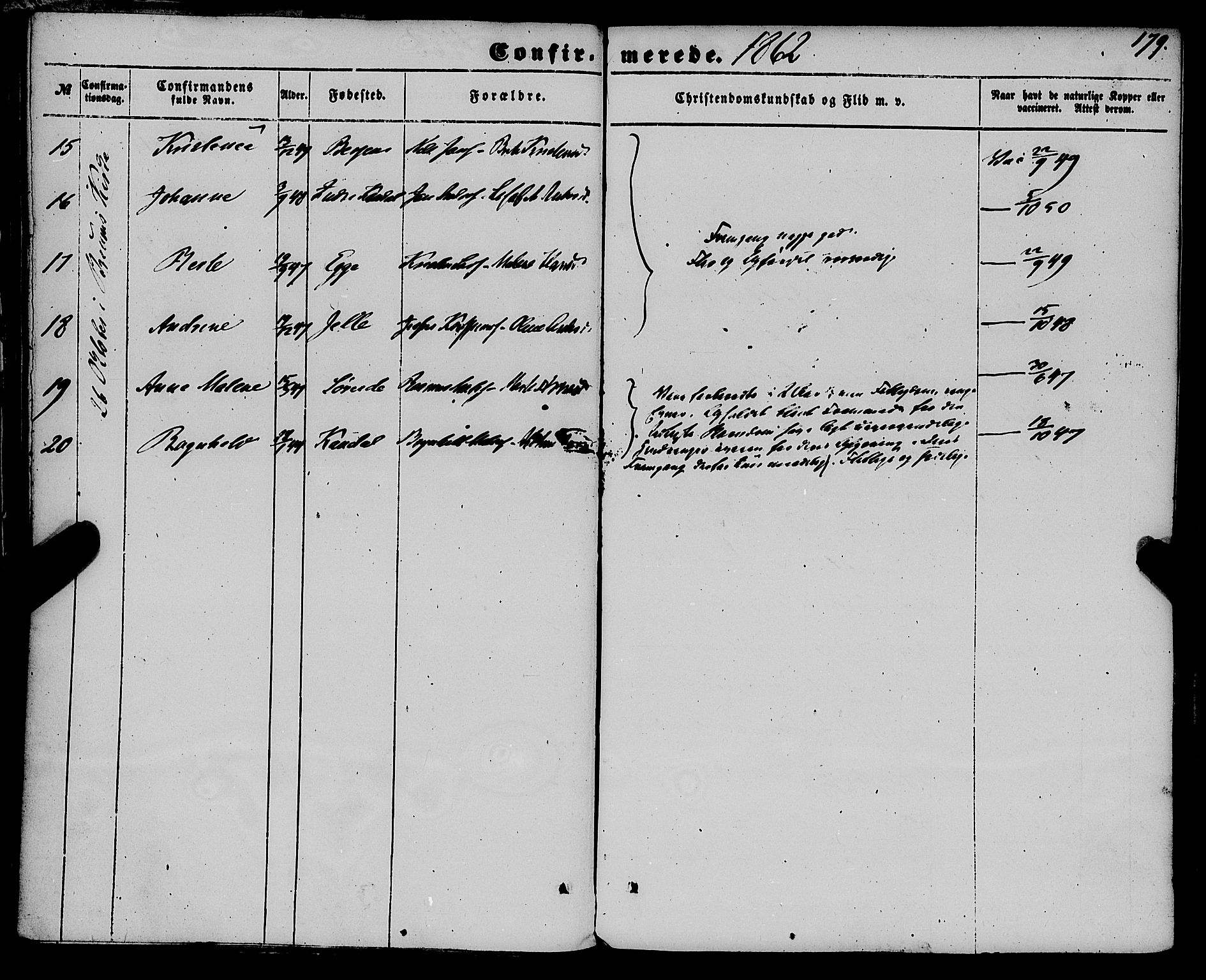 Gloppen sokneprestembete, AV/SAB-A-80101/H/Haa/Haaa/L0009: Parish register (official) no. A 9, 1855-1870, p. 179