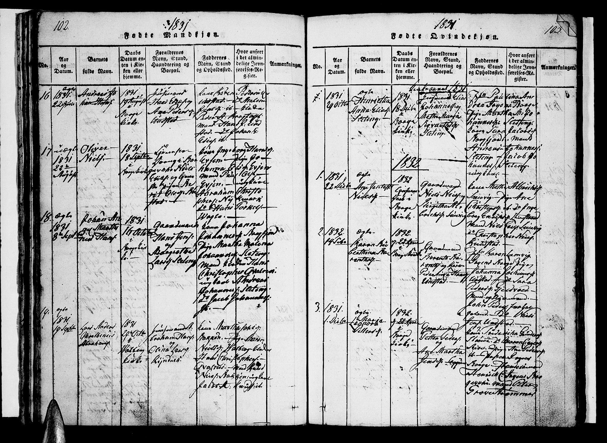 Ministerialprotokoller, klokkerbøker og fødselsregistre - Nordland, SAT/A-1459/880/L1130: Parish register (official) no. 880A04, 1821-1843, p. 102-103