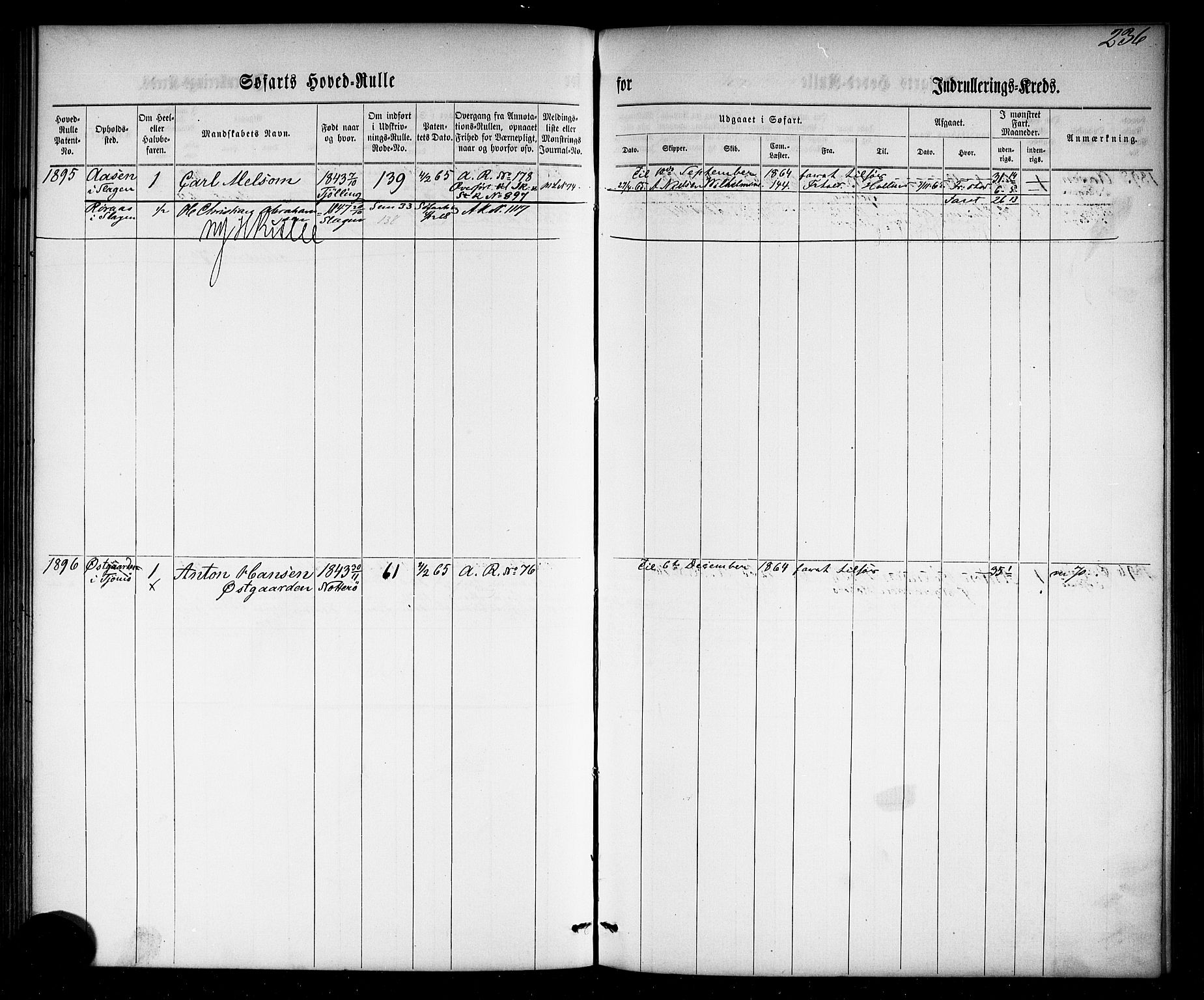 Tønsberg innrulleringskontor, AV/SAKO-A-786/F/Fc/Fca/L0002: Hovedrulle Patent nr. 1429-2133, 1861-1868, p. 275