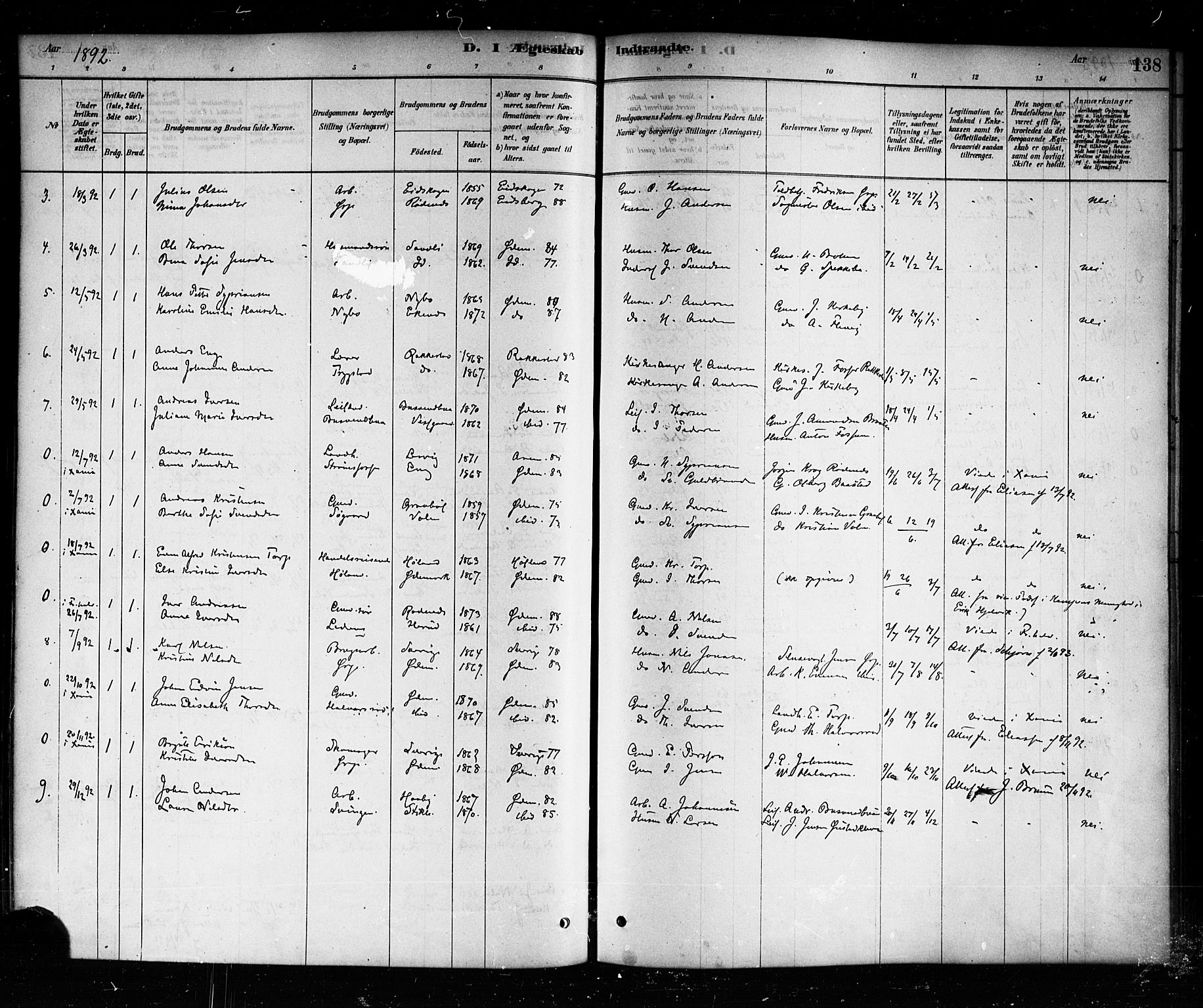 Aremark prestekontor Kirkebøker, SAO/A-10899/F/Fb/L0004: Parish register (official) no. II 4, 1878-1895, p. 138