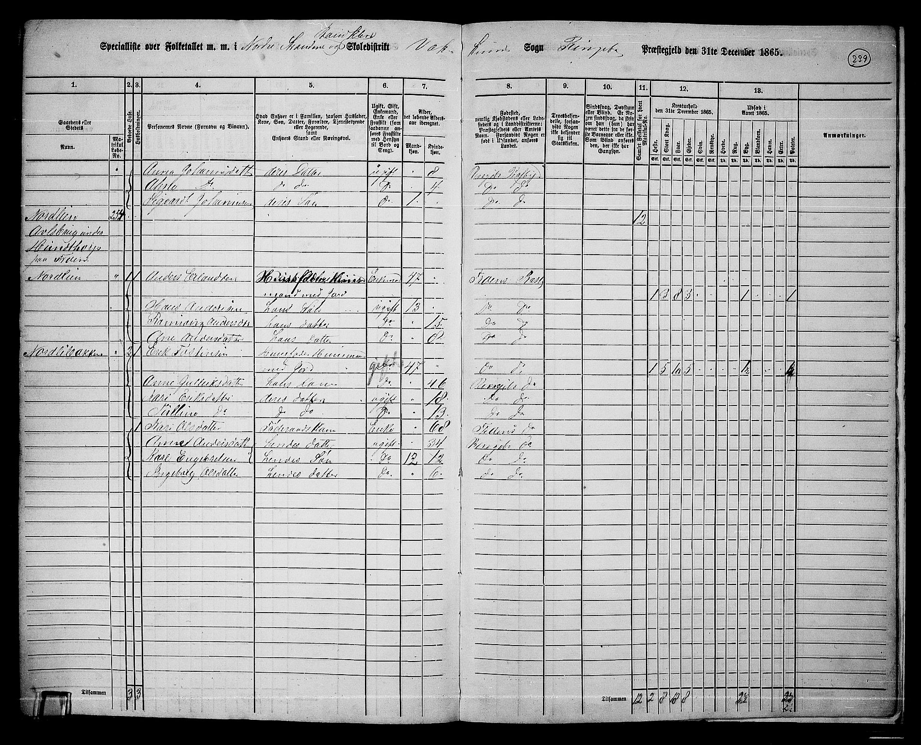 RA, 1865 census for Ringebu, 1865, p. 210