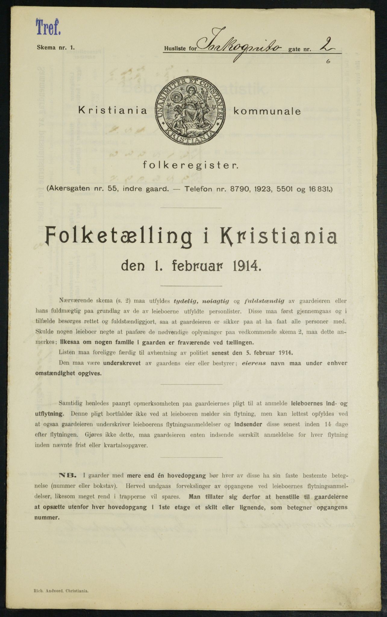 OBA, Municipal Census 1914 for Kristiania, 1914, p. 44009