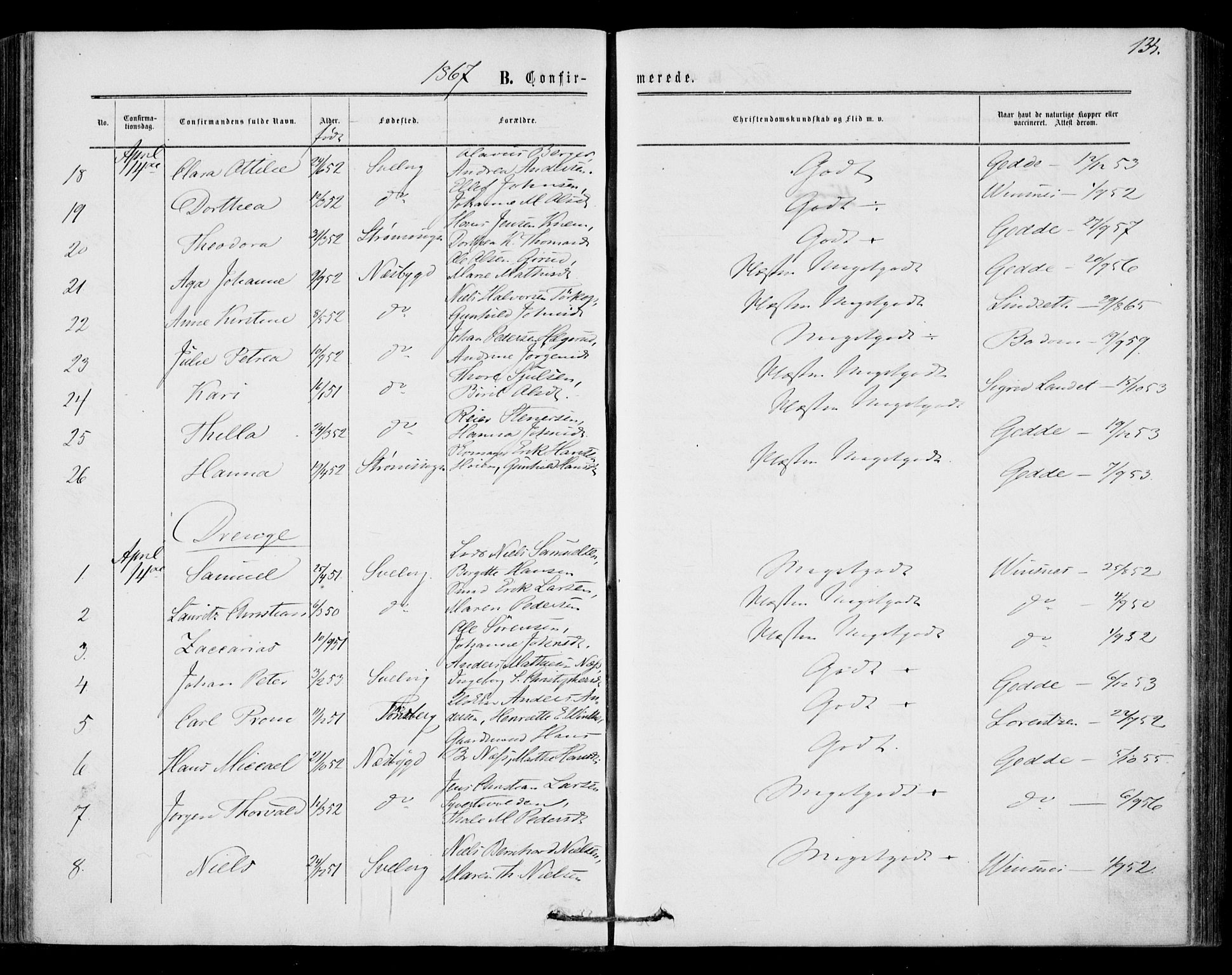 Strømm kirkebøker, AV/SAKO-A-322/F/Fa/L0001: Parish register (official) no. I 1, 1861-1869, p. 134