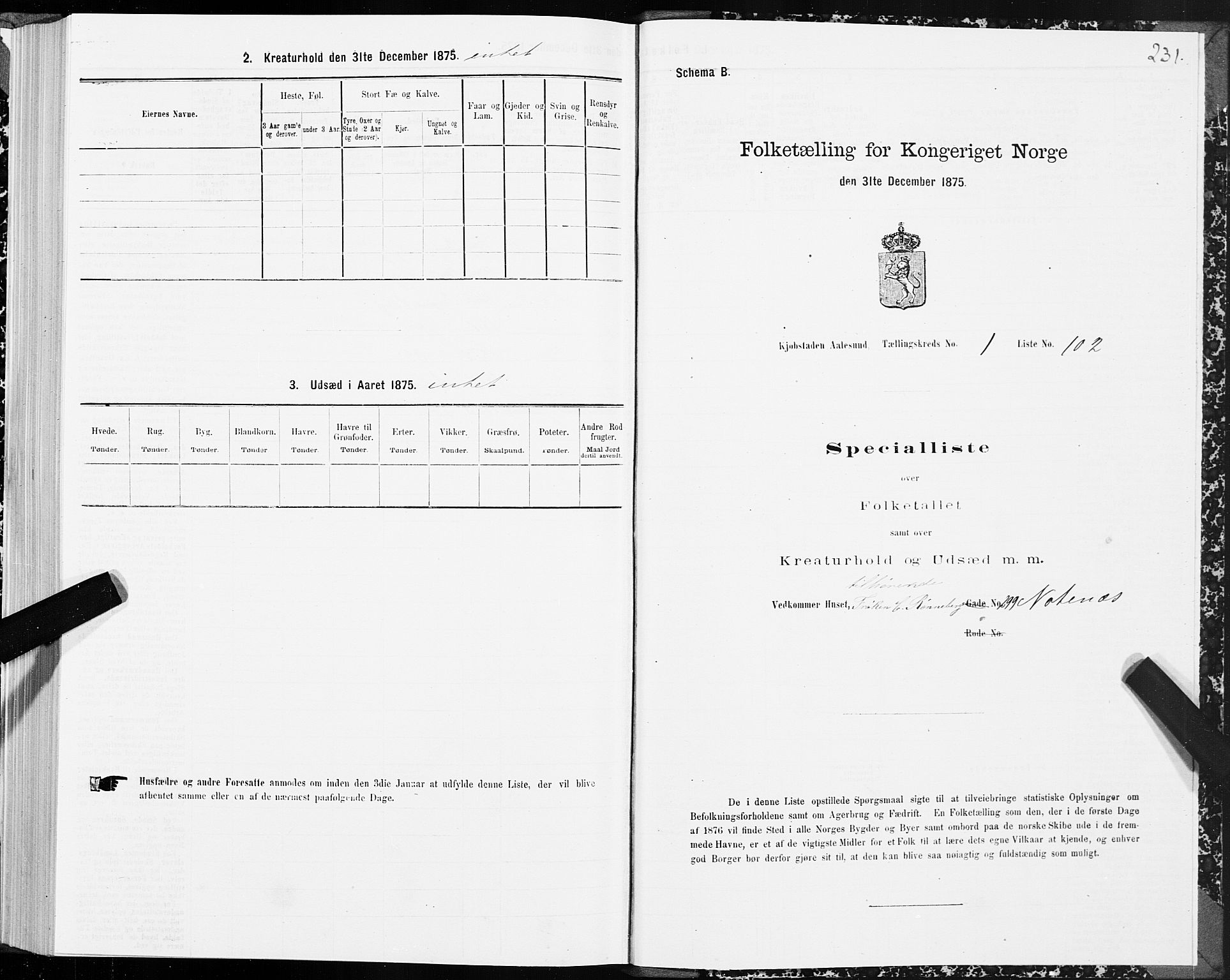 SAT, 1875 census for 1501P Ålesund, 1875, p. 1231