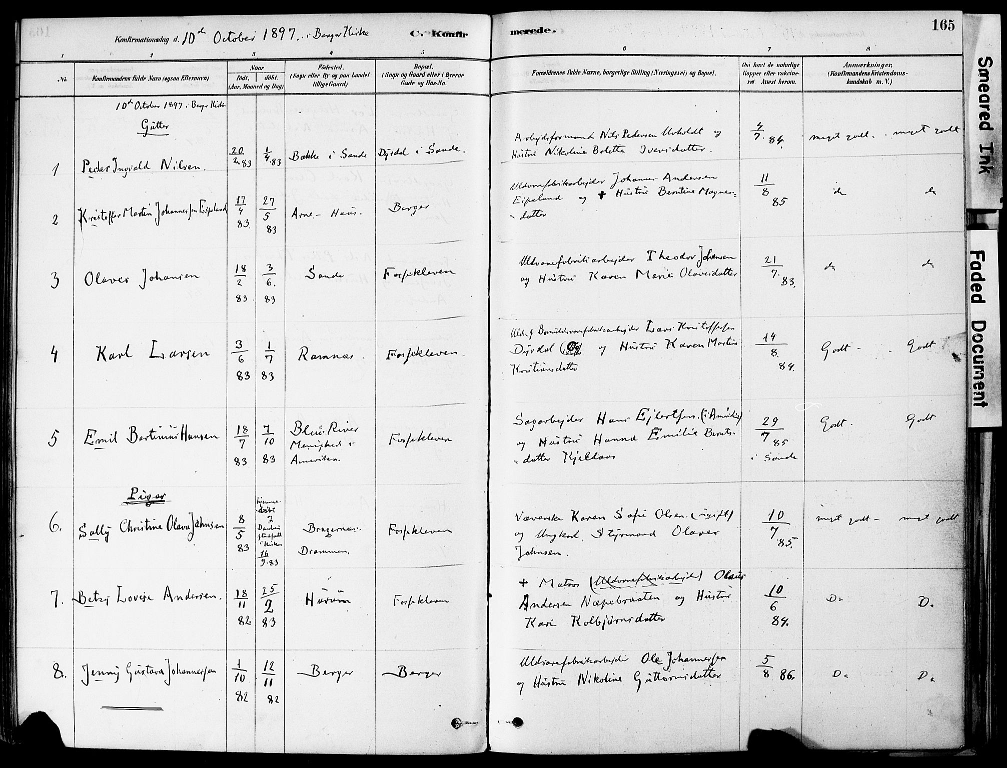 Strømm kirkebøker, AV/SAKO-A-322/F/Fa/L0004: Parish register (official) no. I 4, 1878-1899, p. 165