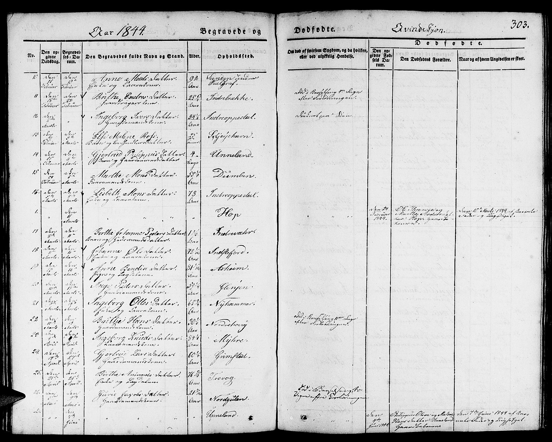 Gulen sokneprestembete, AV/SAB-A-80201/H/Haa/Haaa/L0020: Parish register (official) no. A 20, 1837-1847, p. 303