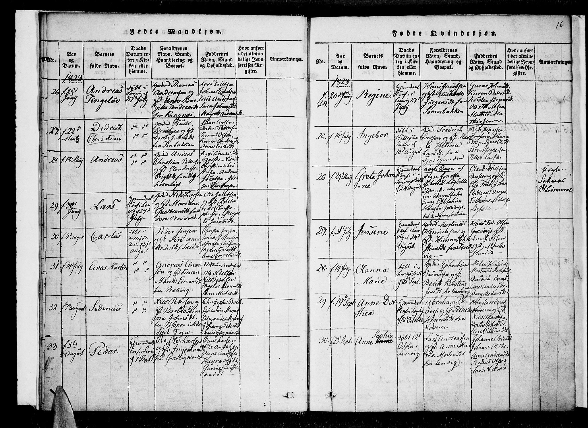 Lenvik sokneprestembete, SATØ/S-1310/H/Ha/Haa/L0003kirke: Parish register (official) no. 3, 1820-1831, p. 16