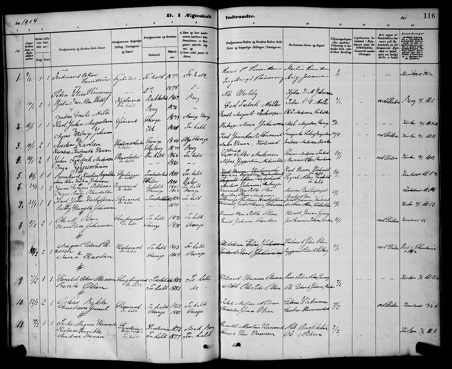 Halden prestekontor Kirkebøker, SAO/A-10909/G/Ga/L0009: Parish register (copy) no. 9, 1885-1908, p. 116