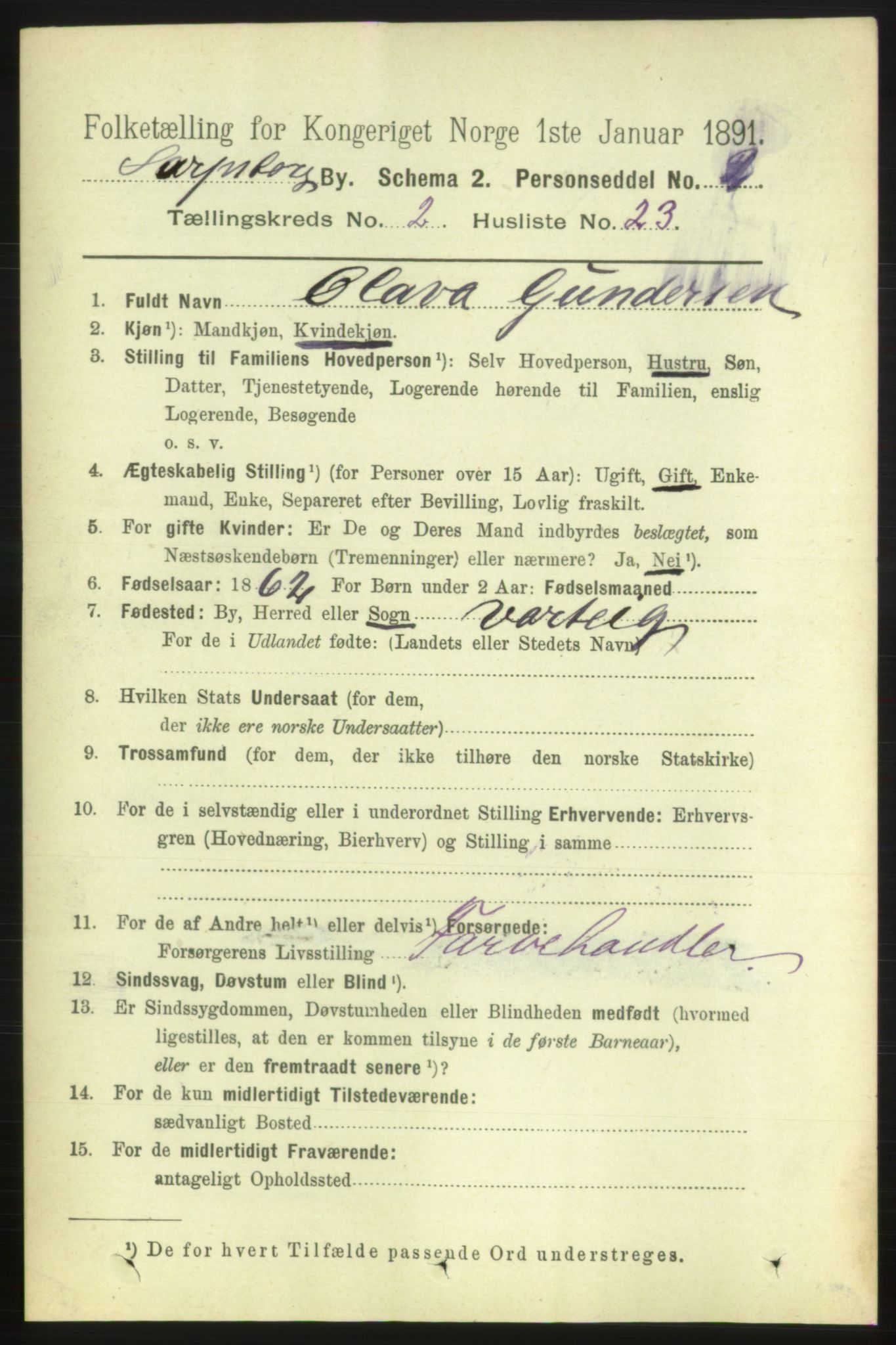 RA, 1891 census for 0102 Sarpsborg, 1891, p. 1477