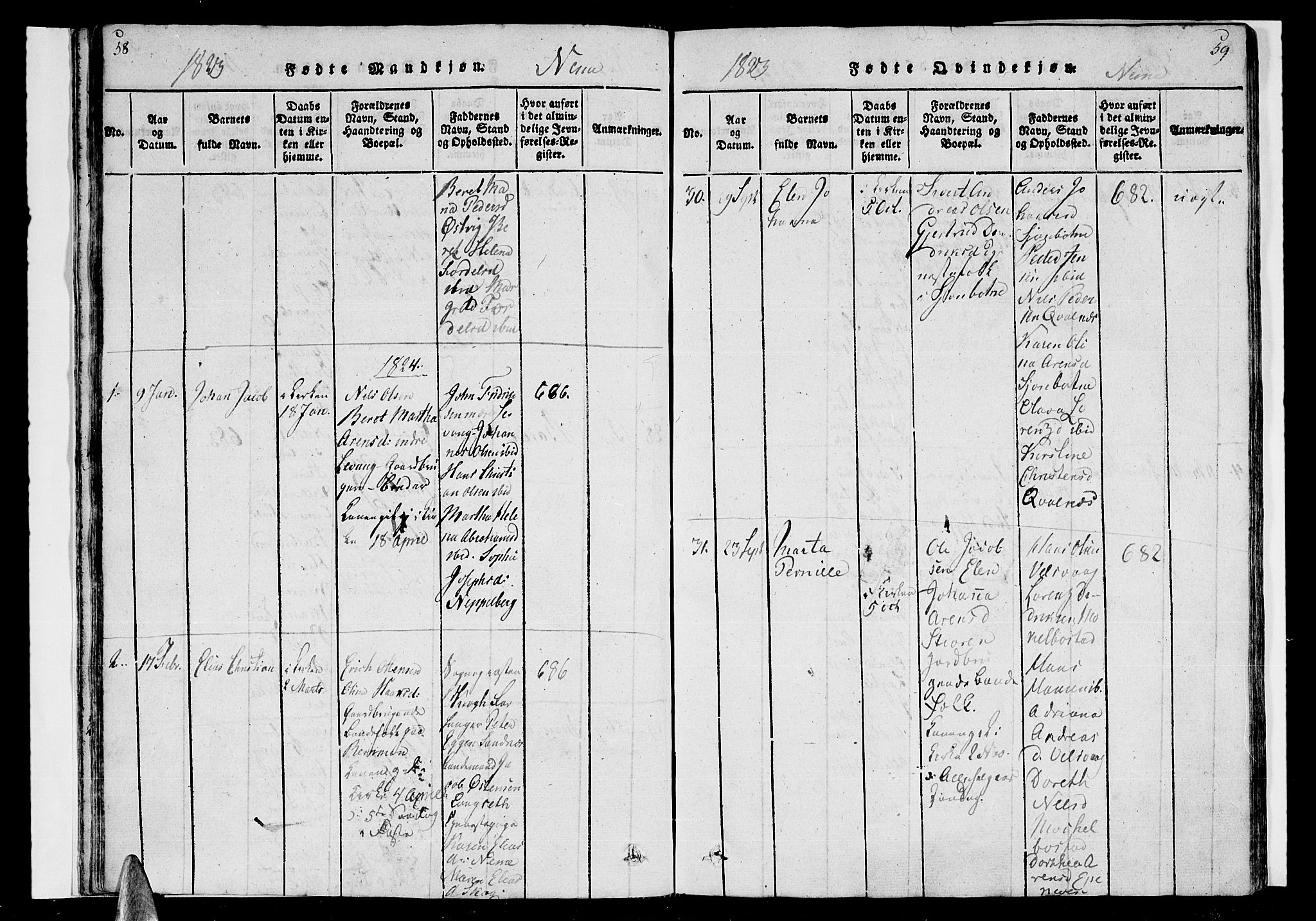 Ministerialprotokoller, klokkerbøker og fødselsregistre - Nordland, AV/SAT-A-1459/838/L0546: Parish register (official) no. 838A05 /1, 1820-1828, p. 58-59