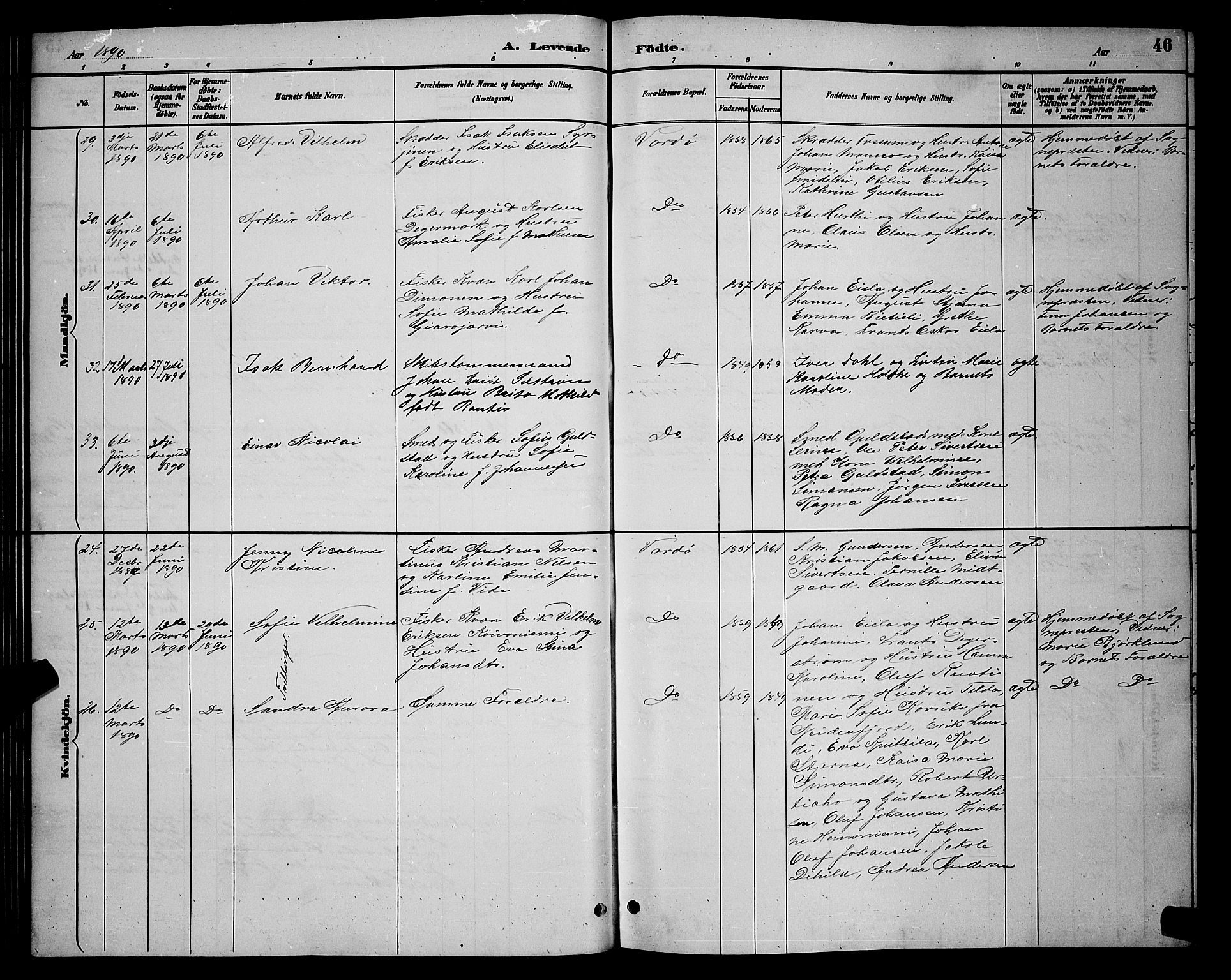 Vardø sokneprestkontor, AV/SATØ-S-1332/H/Hb/L0005klokker: Parish register (copy) no. 5, 1887-1892, p. 46