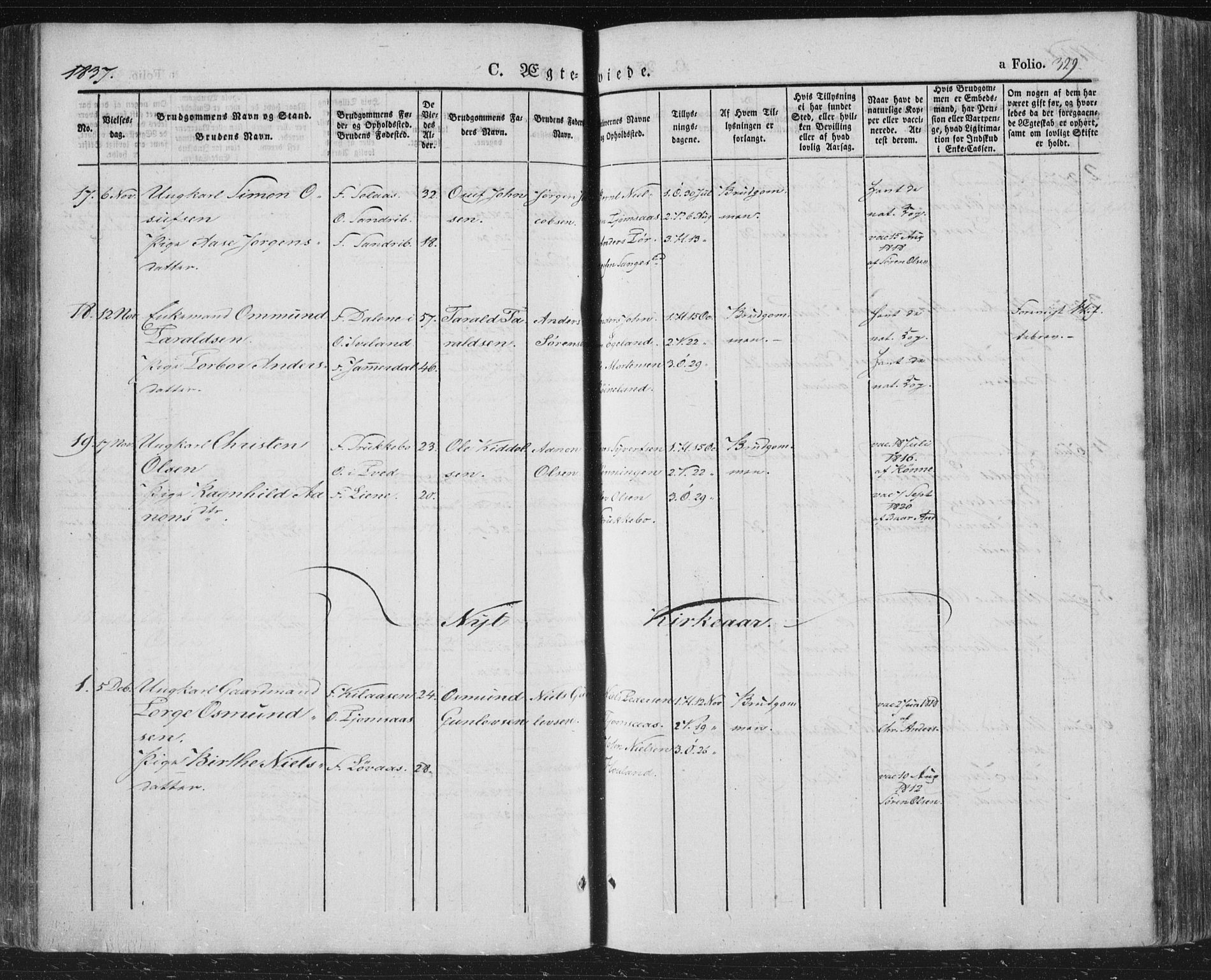 Vennesla sokneprestkontor, SAK/1111-0045/Fa/Fac/L0004: Parish register (official) no. A 4, 1834-1855, p. 329