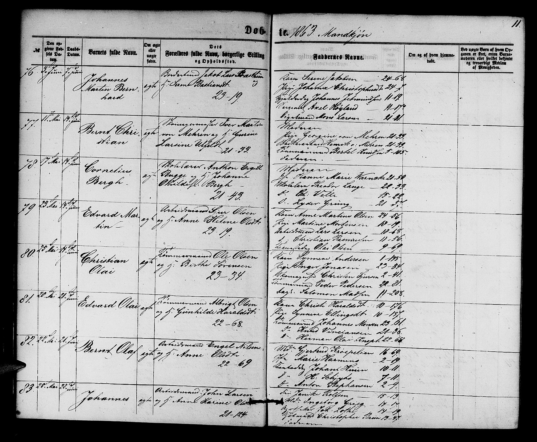 Korskirken sokneprestembete, AV/SAB-A-76101/H/Hab: Parish register (copy) no. B 5, 1863-1868, p. 11