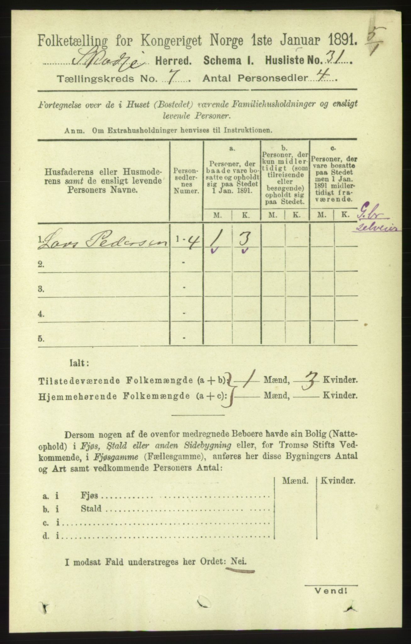 RA, 1891 census for 1529 Skodje, 1891, p. 1401