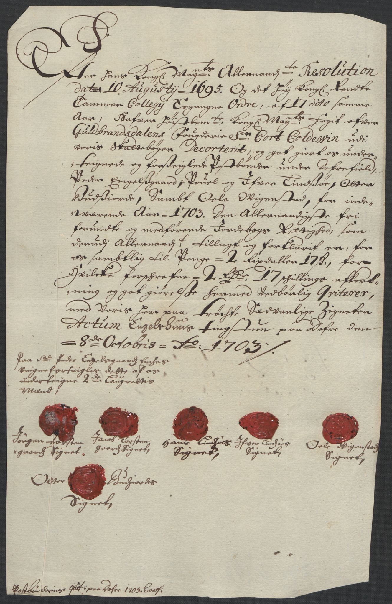 Rentekammeret inntil 1814, Reviderte regnskaper, Fogderegnskap, RA/EA-4092/R17/L1176: Fogderegnskap Gudbrandsdal, 1703, p. 158