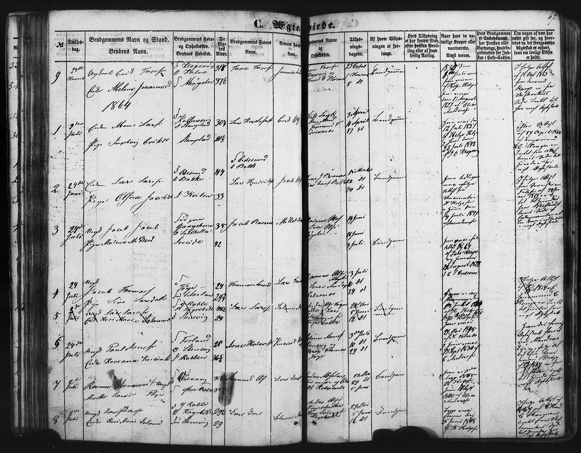 Austevoll Sokneprestembete, SAB/A-74201/H/Hab: Parish register (copy) no. B 1, 1852-1864, p. 67