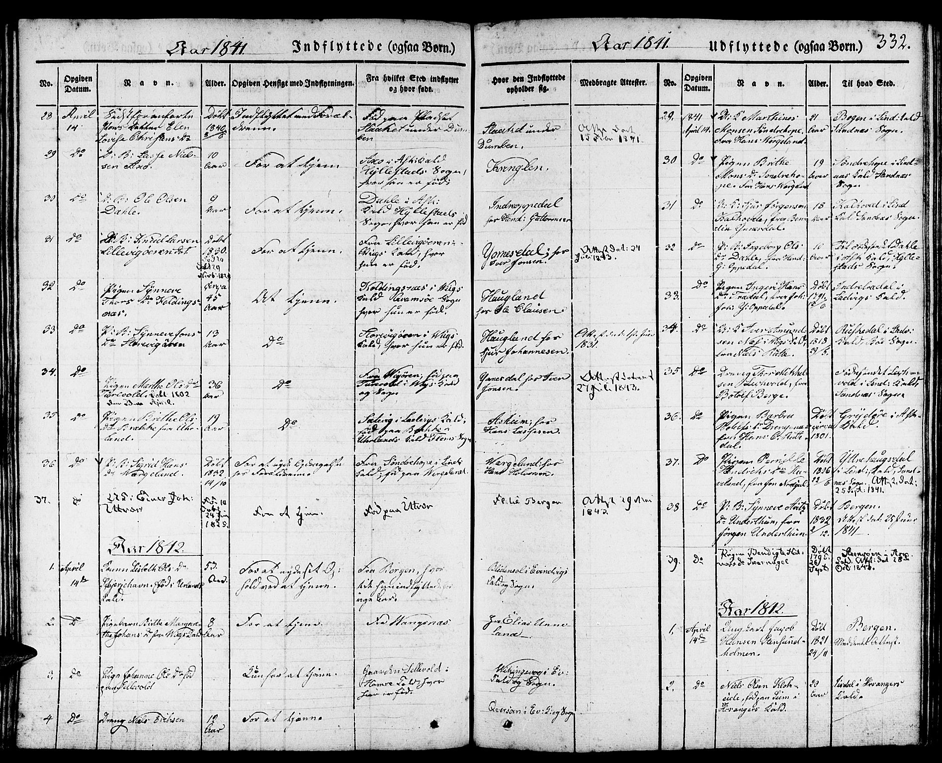 Gulen sokneprestembete, AV/SAB-A-80201/H/Haa/Haaa/L0020: Parish register (official) no. A 20, 1837-1847, p. 332