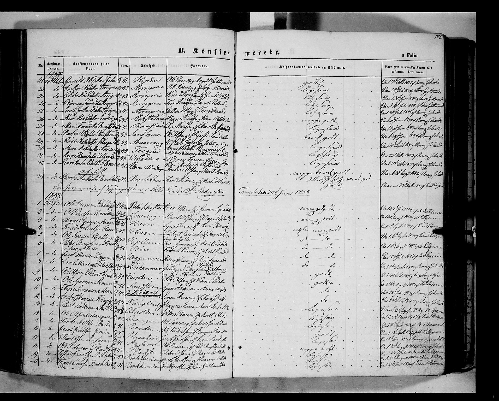 Vågå prestekontor, SAH/PREST-076/H/Ha/Haa/L0006: Parish register (official) no. 6 /1, 1856-1872, p. 175