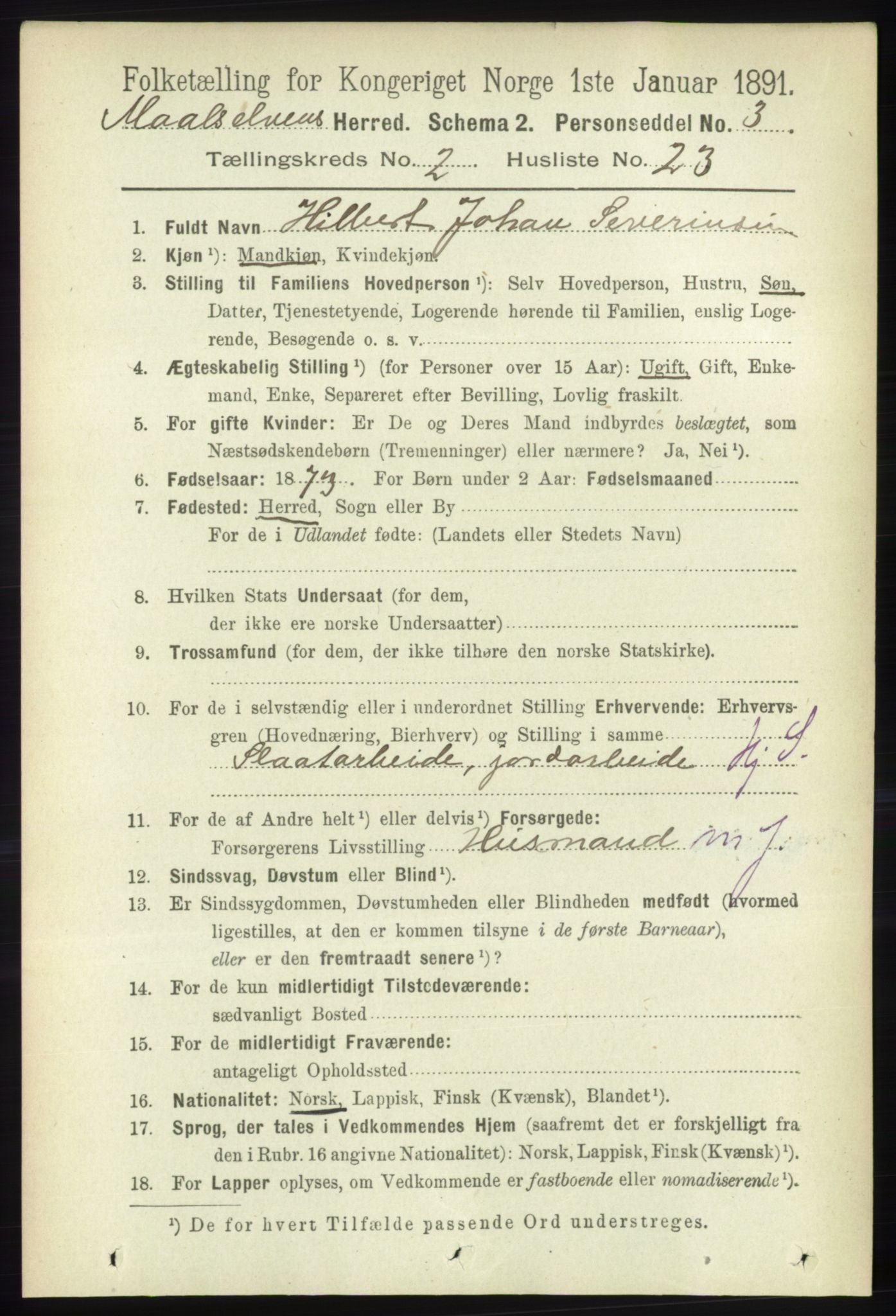 RA, 1891 census for 1924 Målselv, 1891, p. 436