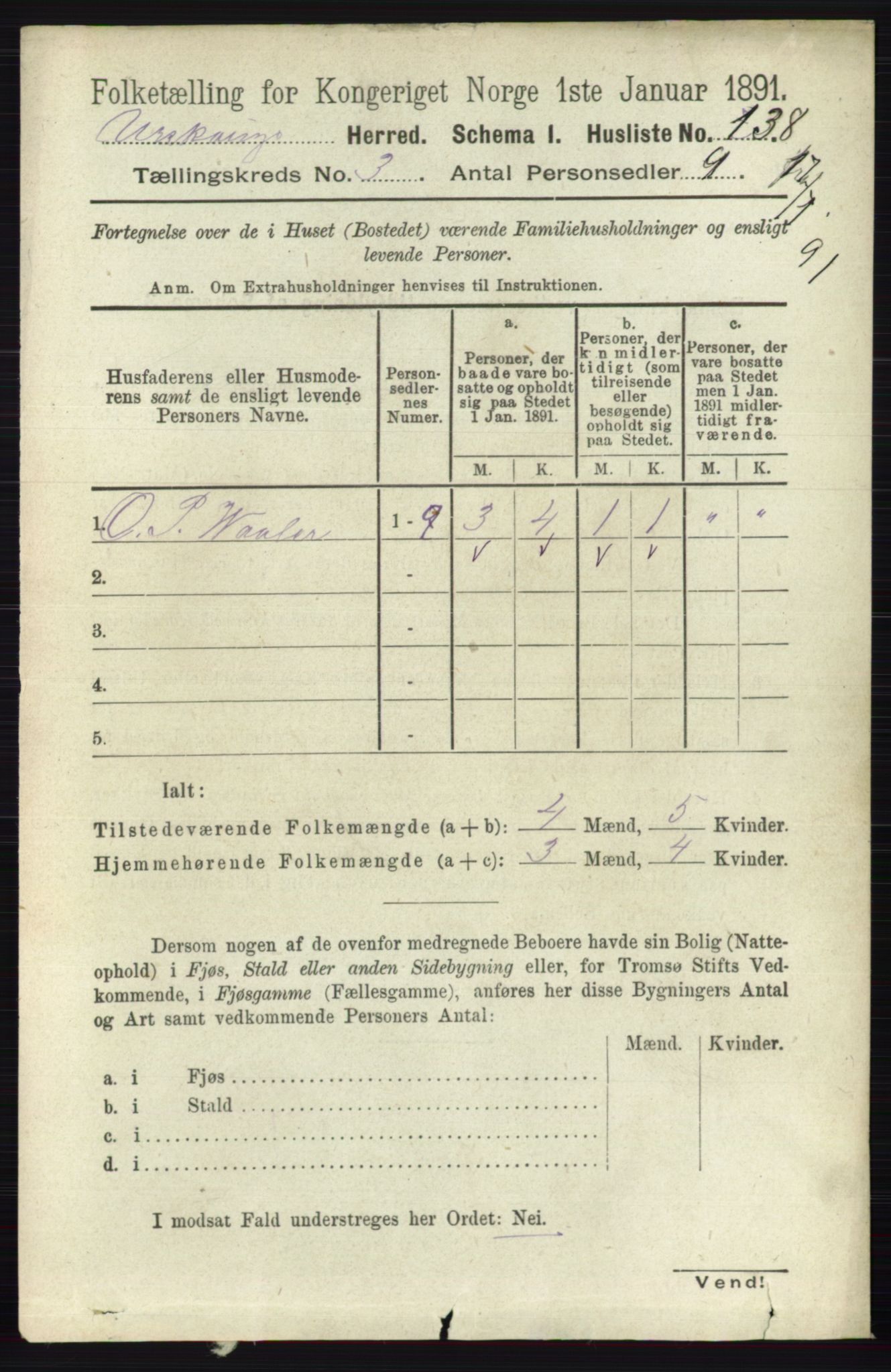 RA, 1891 census for 0224 Aurskog, 1891, p. 496