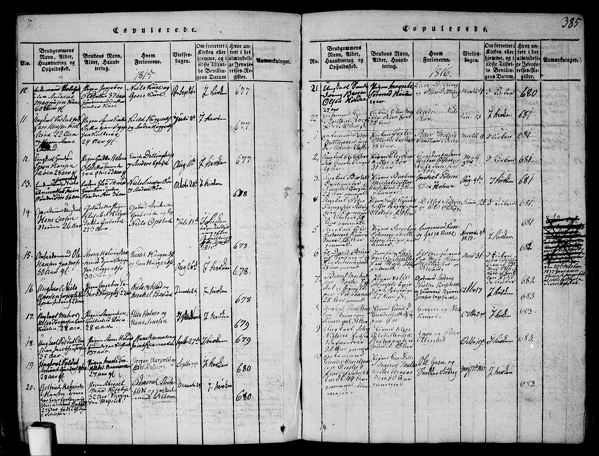 Rygge prestekontor Kirkebøker, SAO/A-10084b/F/Fa/L0003: Parish register (official) no. 3, 1814-1836, p. 384-385