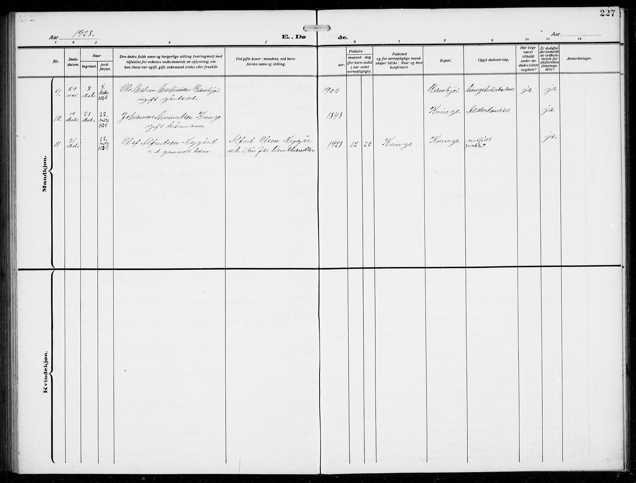 Masfjorden Sokneprestembete, AV/SAB-A-77001: Parish register (copy) no. B  2, 1912-1939, p. 227