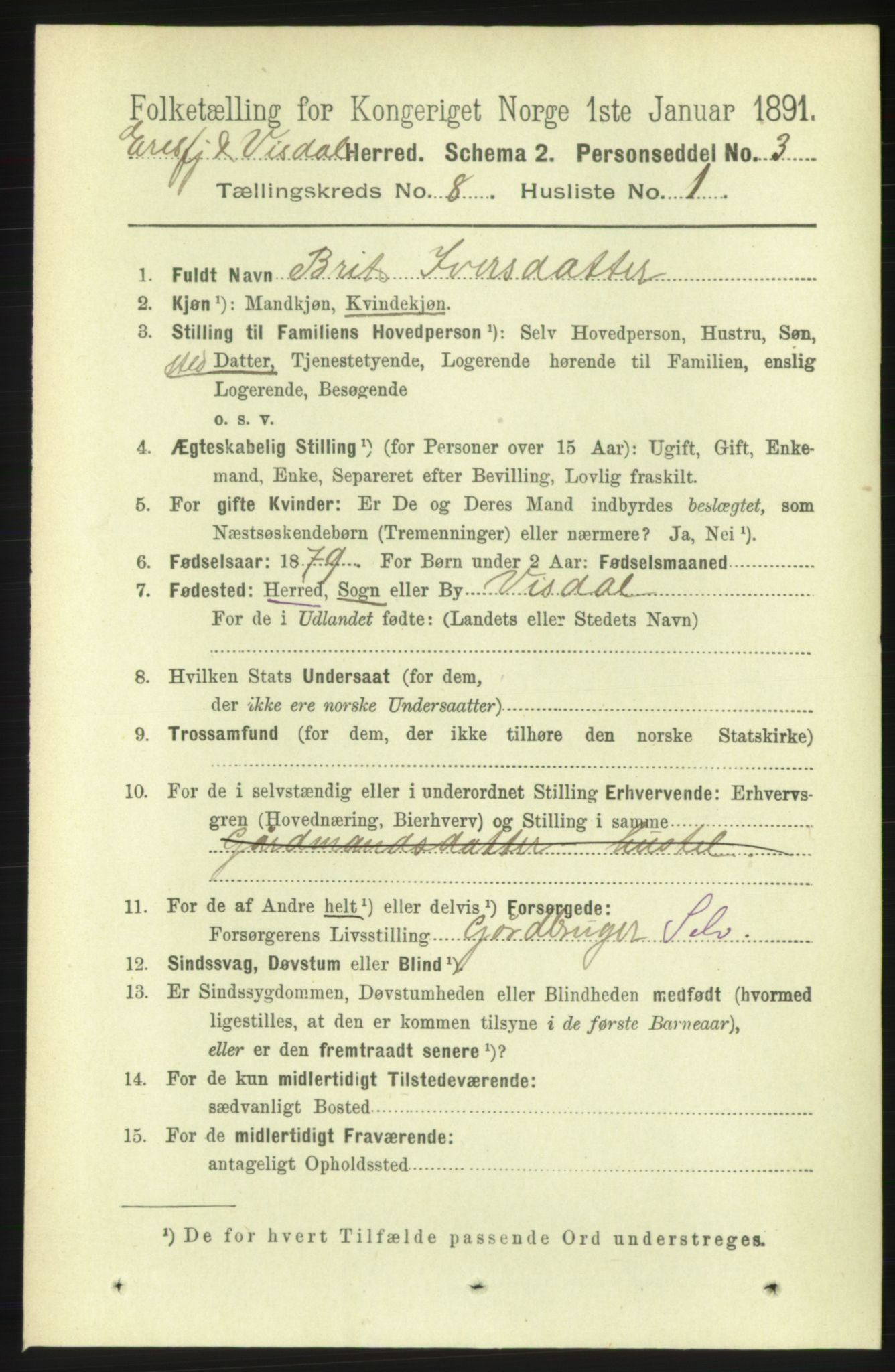 RA, 1891 census for 1542 Eresfjord og Vistdal, 1891, p. 2330