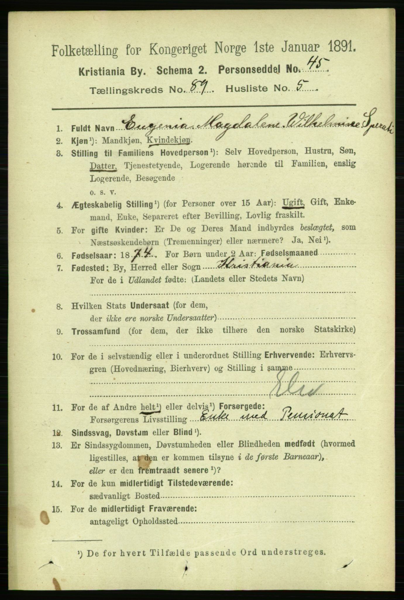 RA, 1891 census for 0301 Kristiania, 1891, p. 44145