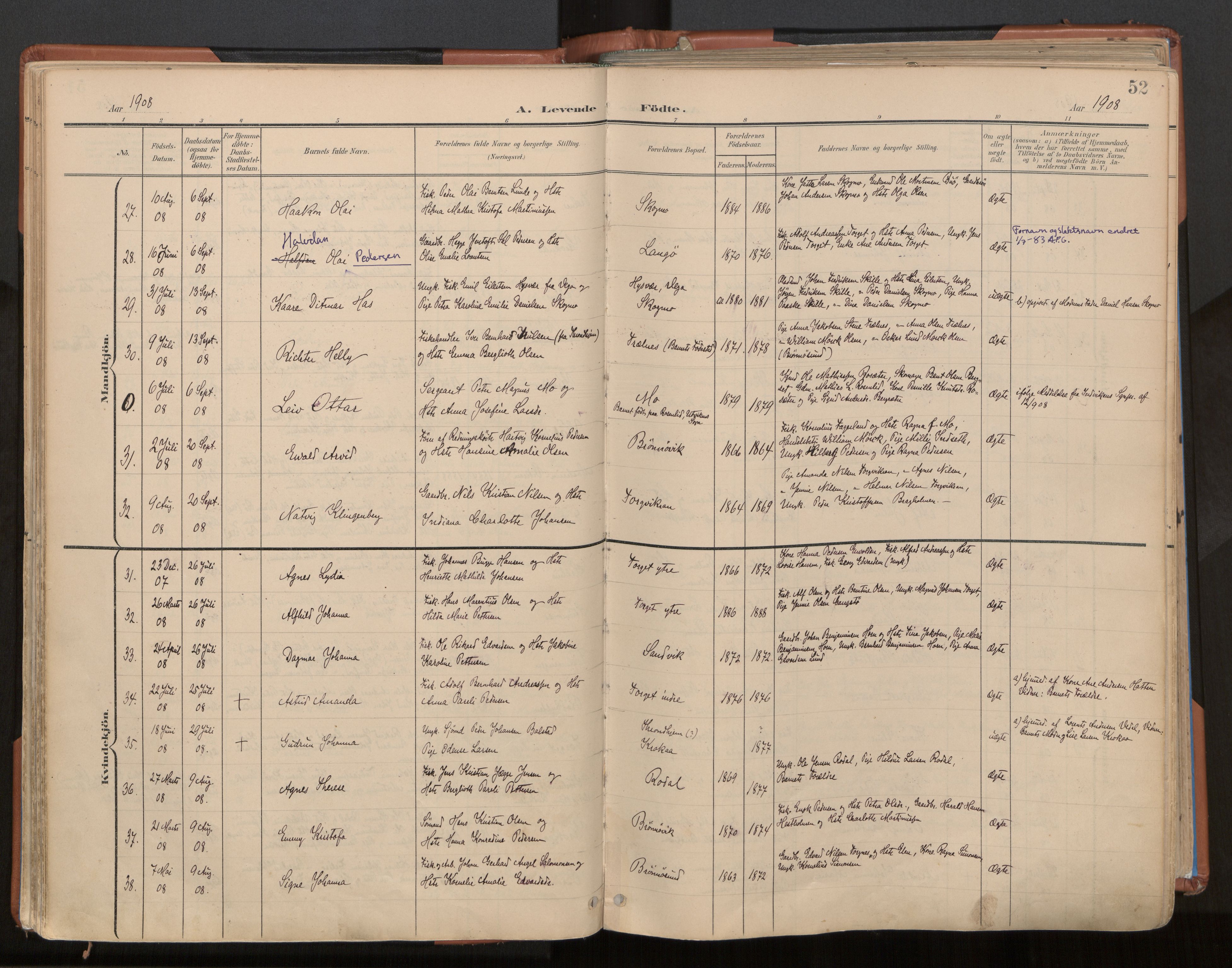 Ministerialprotokoller, klokkerbøker og fødselsregistre - Nordland, SAT/A-1459/813/L0201: Parish register (official) no. 813A11, 1901-1918, p. 52