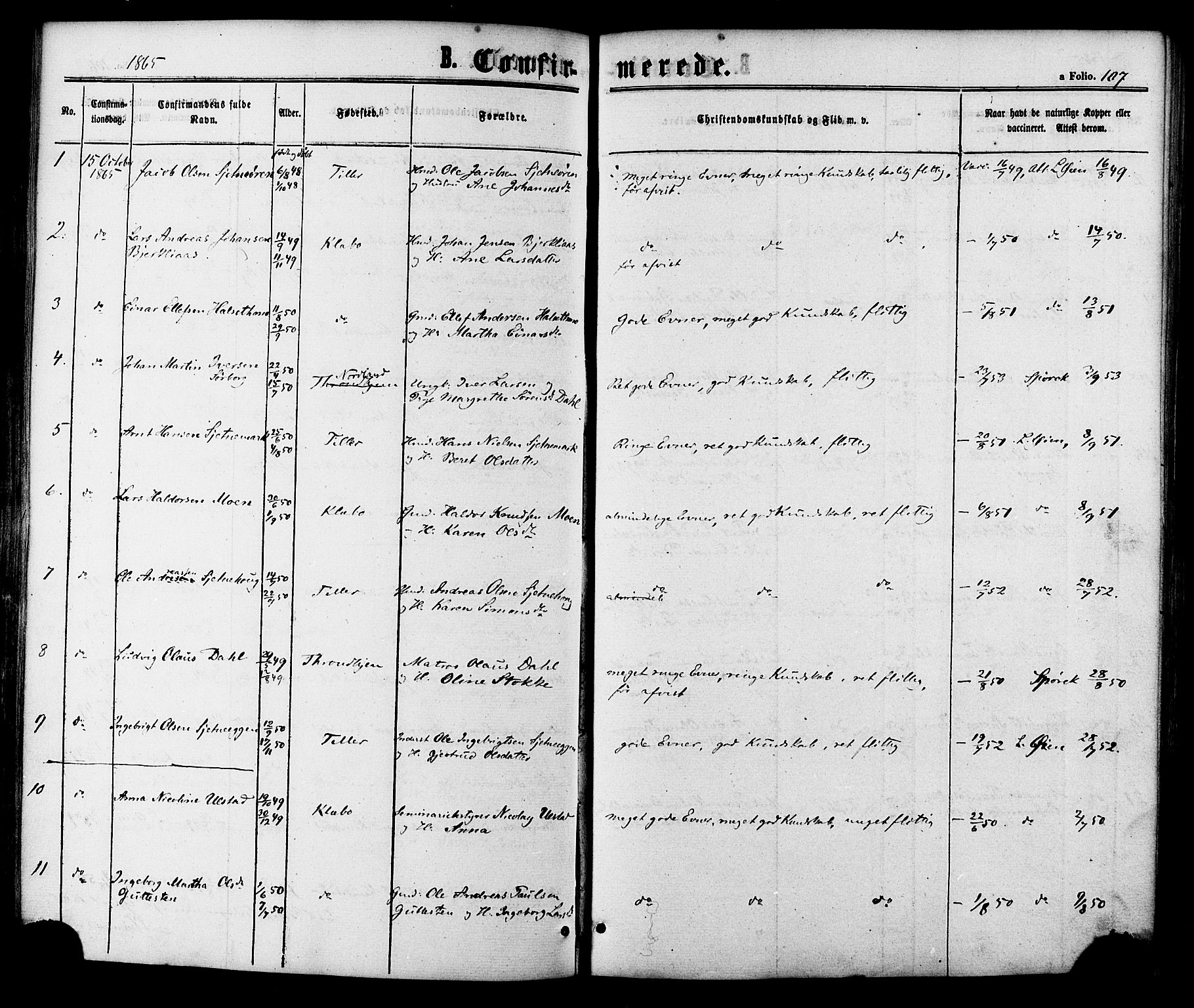 Ministerialprotokoller, klokkerbøker og fødselsregistre - Sør-Trøndelag, AV/SAT-A-1456/618/L0442: Parish register (official) no. 618A06 /1, 1863-1879, p. 107