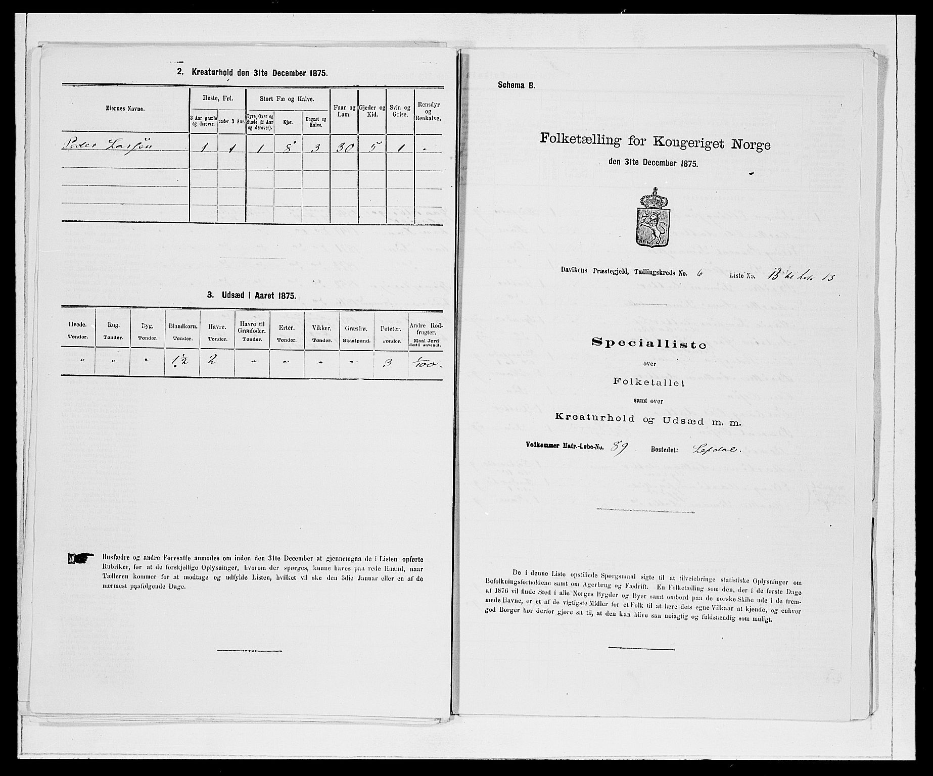 SAB, 1875 Census for 1442P Davik, 1875, p. 865