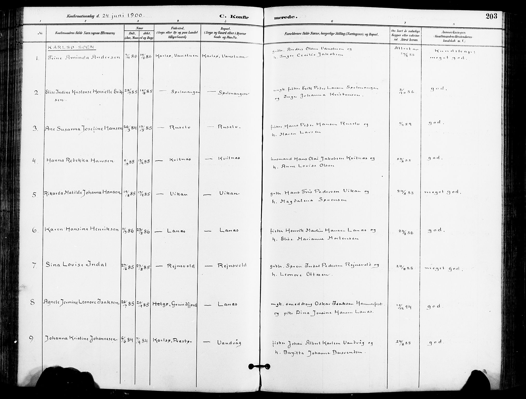 Karlsøy sokneprestembete, AV/SATØ-S-1299/H/Ha/Haa/L0007kirke: Parish register (official) no. 7, 1891-1902, p. 203