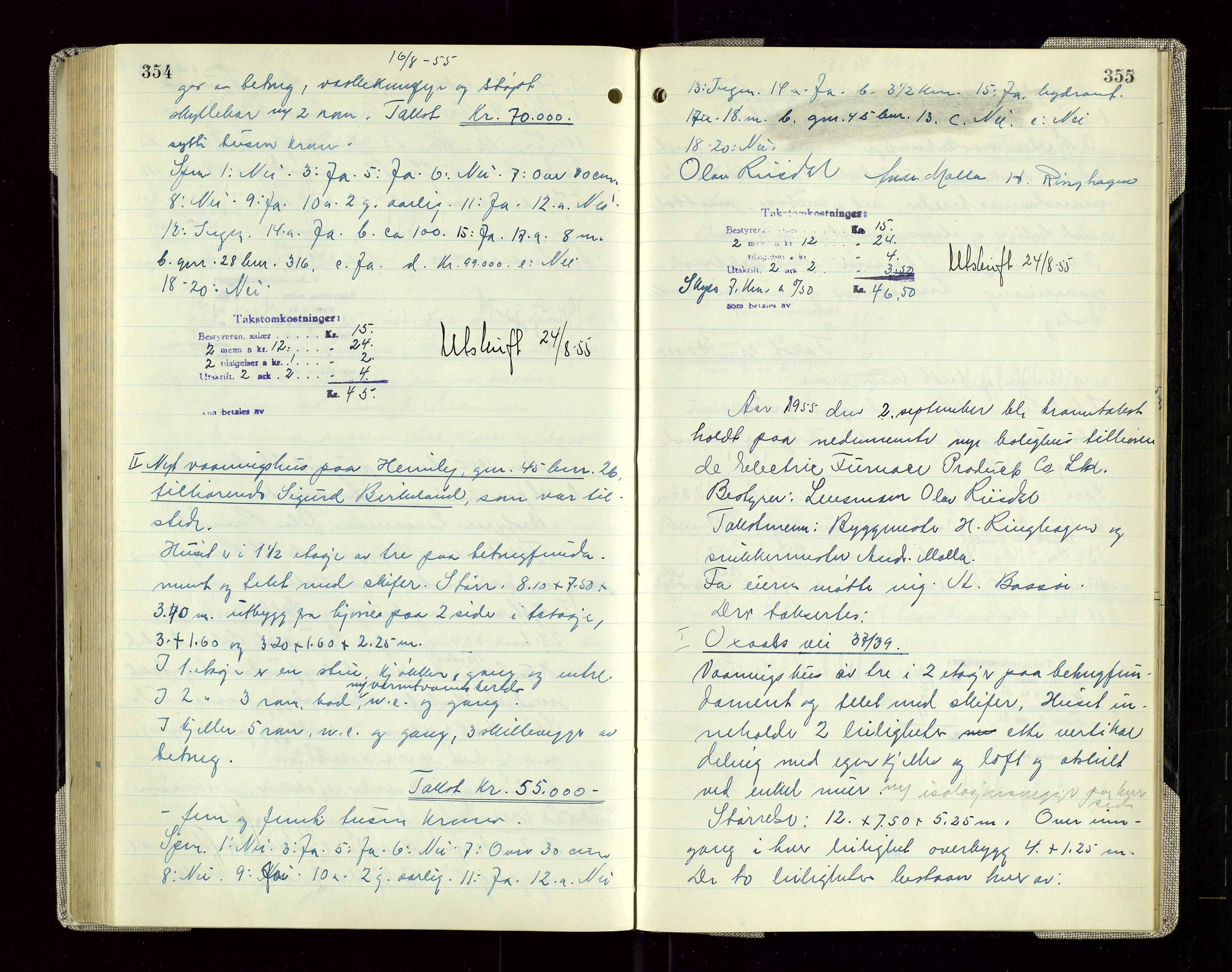 Sauda lensmannskontor, AV/SAST-A-100177/Goa/L0005: "Branntakstprotokoll for Sauda lensmannsdistrikt", 1946-1955, p. 354-355