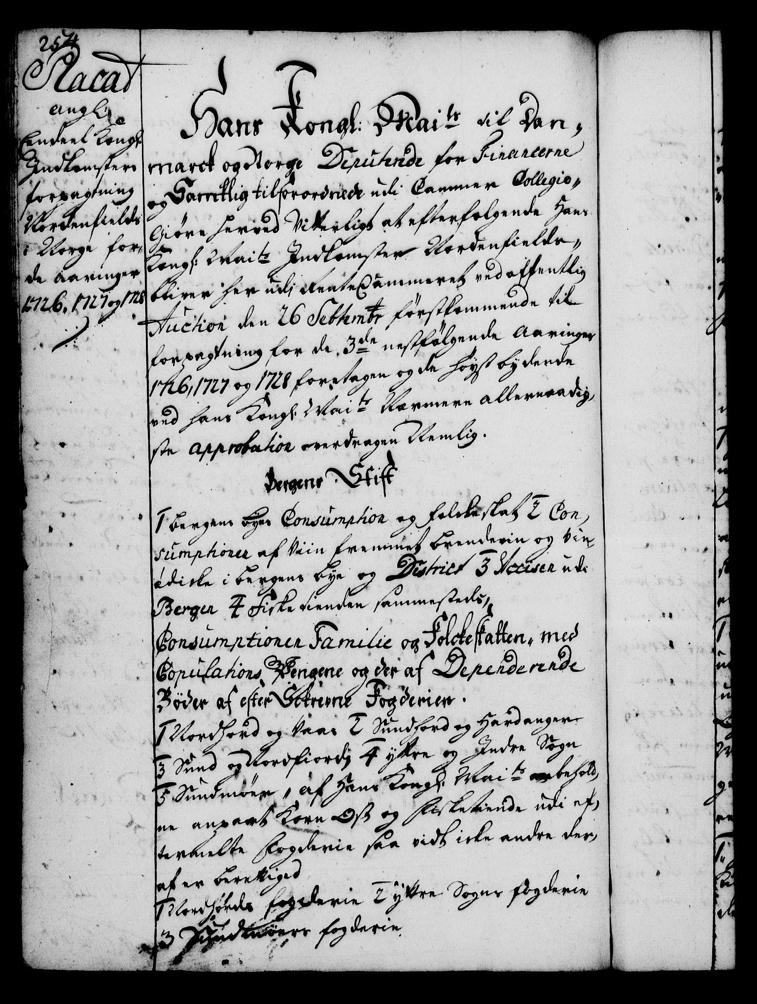 Rentekammeret, Kammerkanselliet, RA/EA-3111/G/Gg/Gga/L0002: Norsk ekspedisjonsprotokoll med register (merket RK 53.2), 1723-1727, p. 254