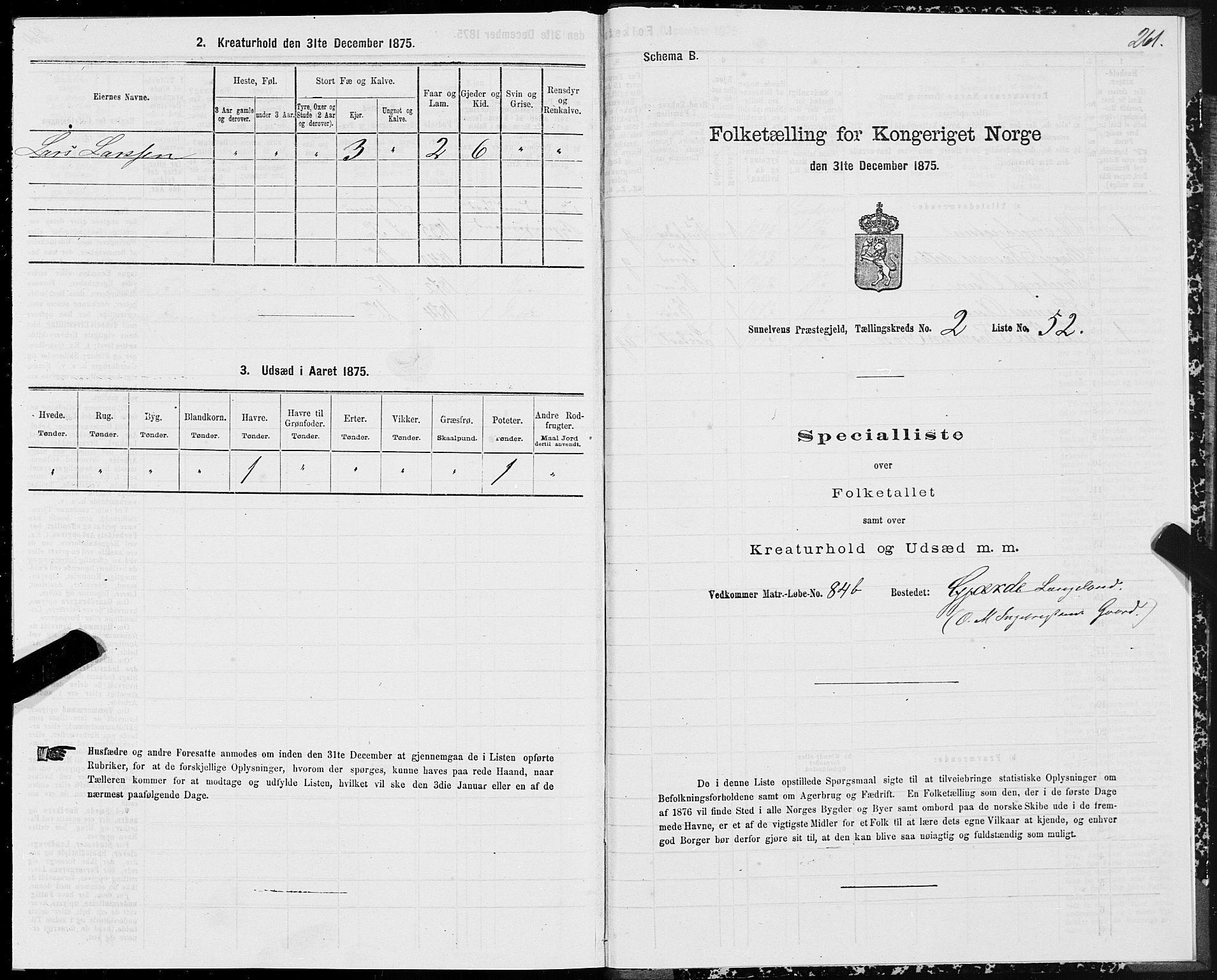 SAT, 1875 census for 1523P Sunnylven, 1875, p. 1261