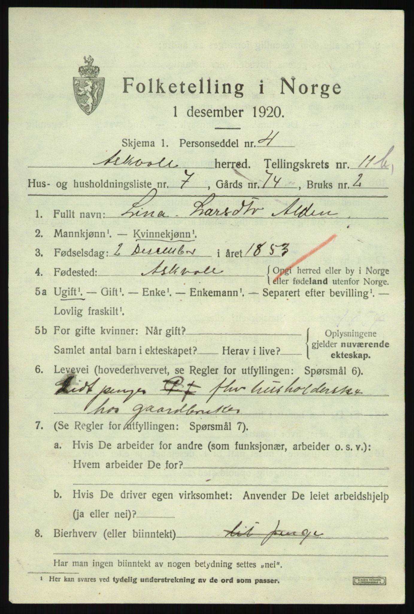 SAB, 1920 census for Askvoll, 1920, p. 4660