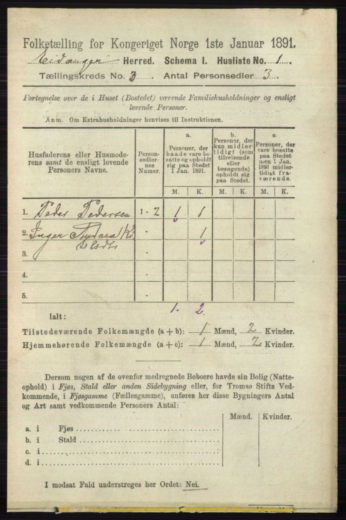 RA, 1891 census for 0813 Eidanger, 1891, p. 1448