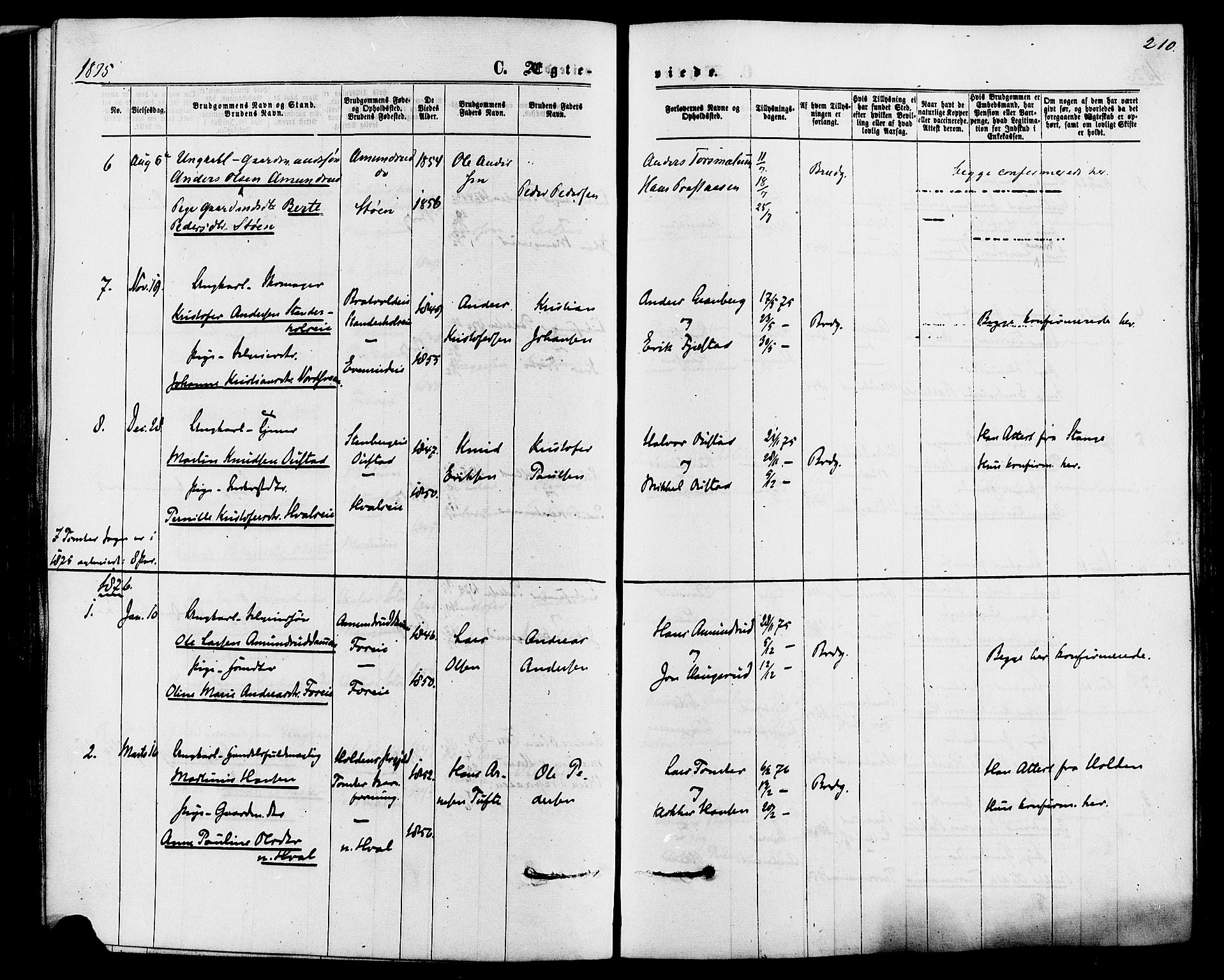 Romedal prestekontor, SAH/PREST-004/K/L0006: Parish register (official) no. 6, 1866-1886, p. 210