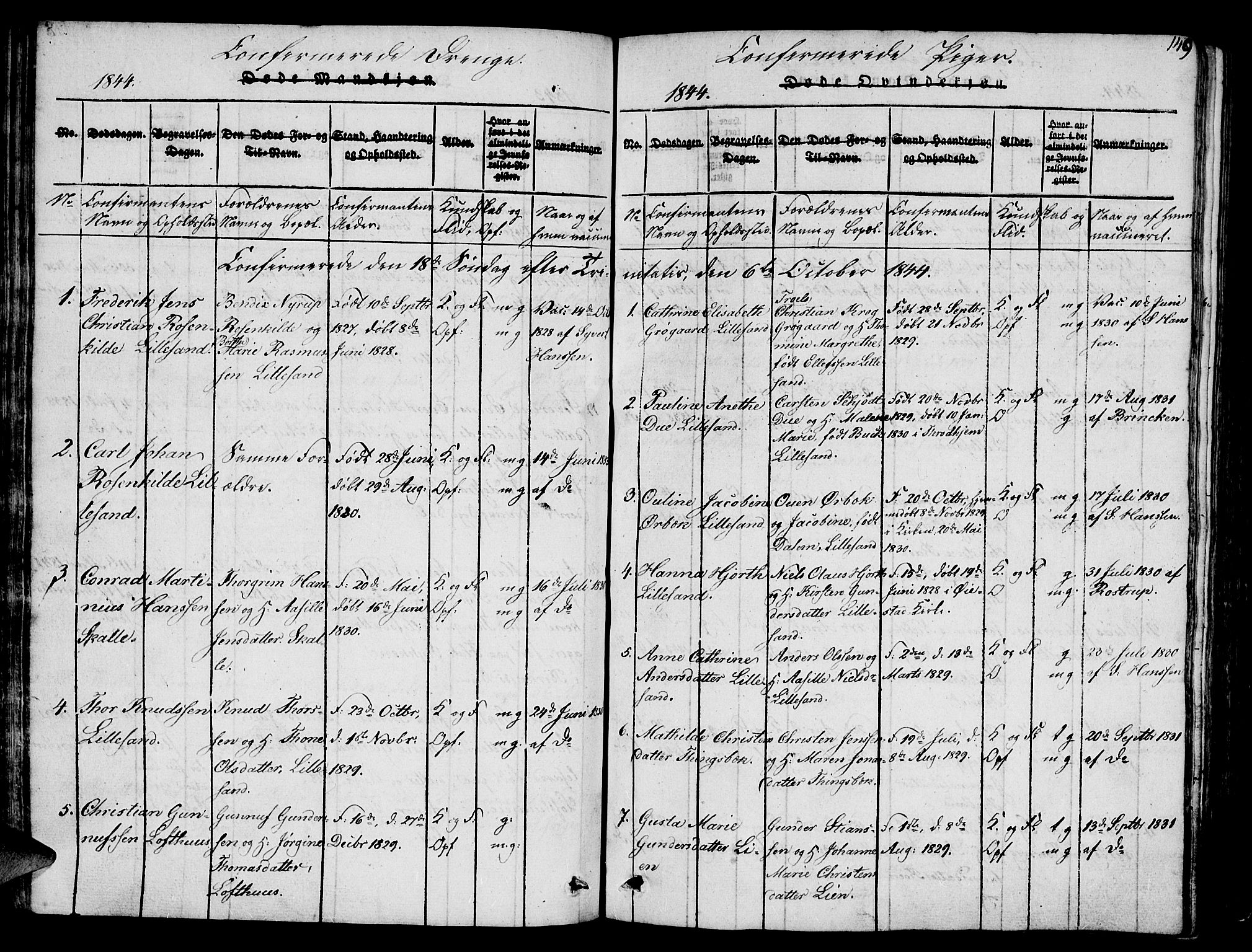 Vestre Moland sokneprestkontor, SAK/1111-0046/F/Fb/Fbb/L0001: Parish register (copy) no. B 1, 1816-1851, p. 149
