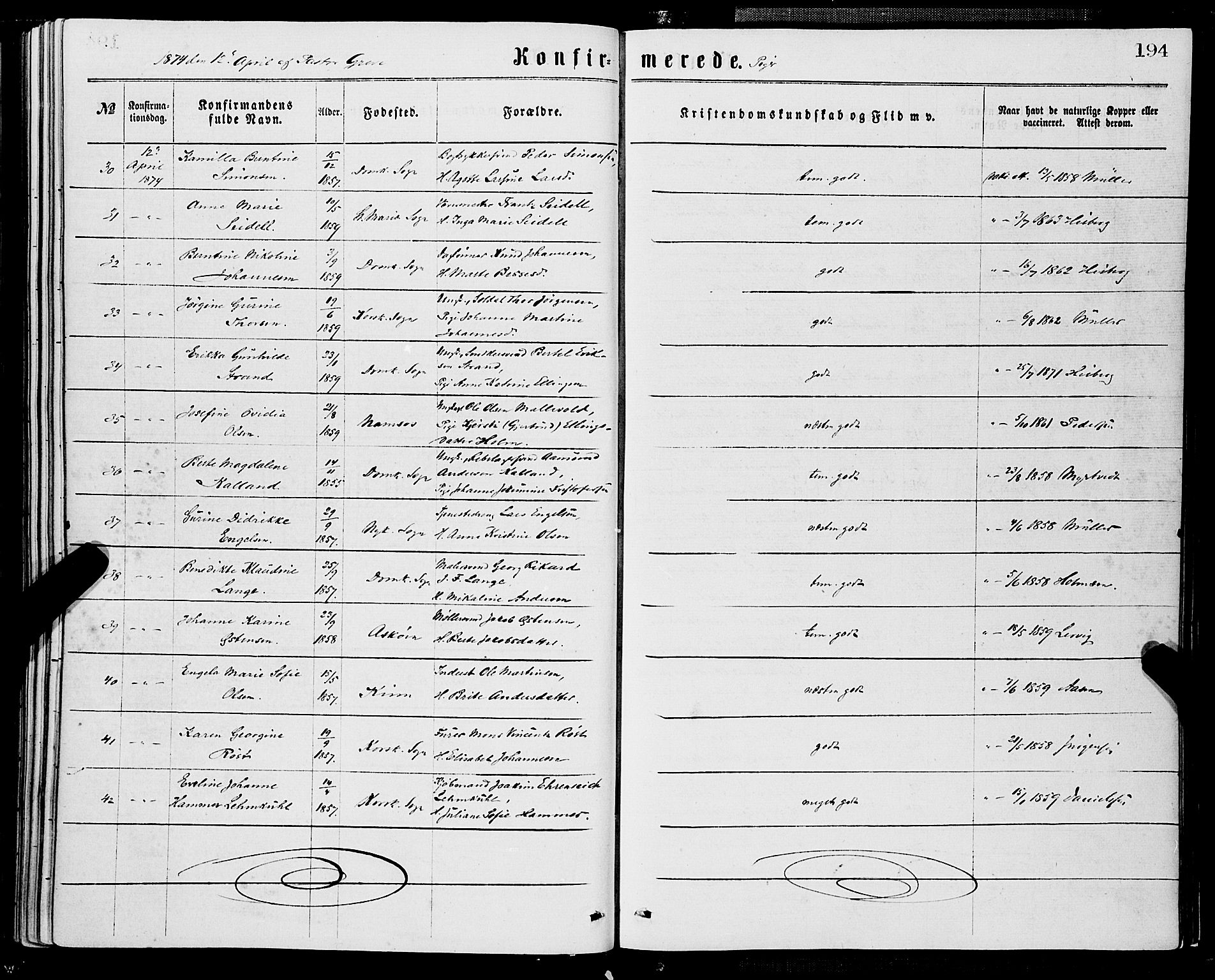 Domkirken sokneprestembete, AV/SAB-A-74801/H/Haa/L0029: Parish register (official) no. C 4, 1864-1879, p. 194