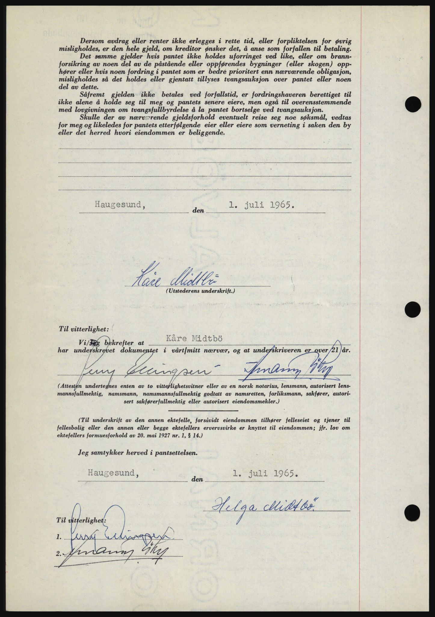 Haugesund tingrett, SAST/A-101415/01/II/IIC/L0053: Mortgage book no. B 53, 1965-1965, Diary no: : 1655/1965